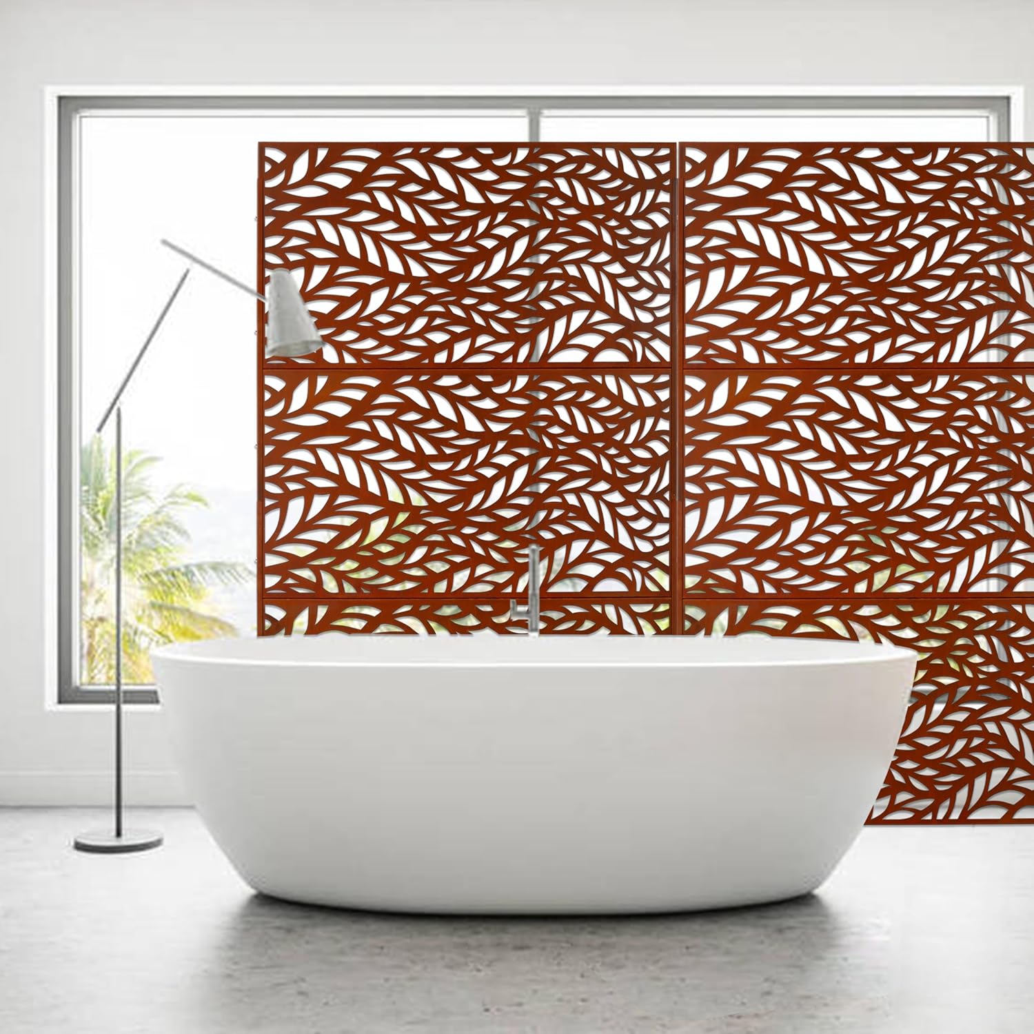 Rust Red Metal Privacy Screen 76" H x 48" W - Freestanding Outdoor & Indoor Decorative Panel for Deck, Balcony, Patio, Garden, Lawn