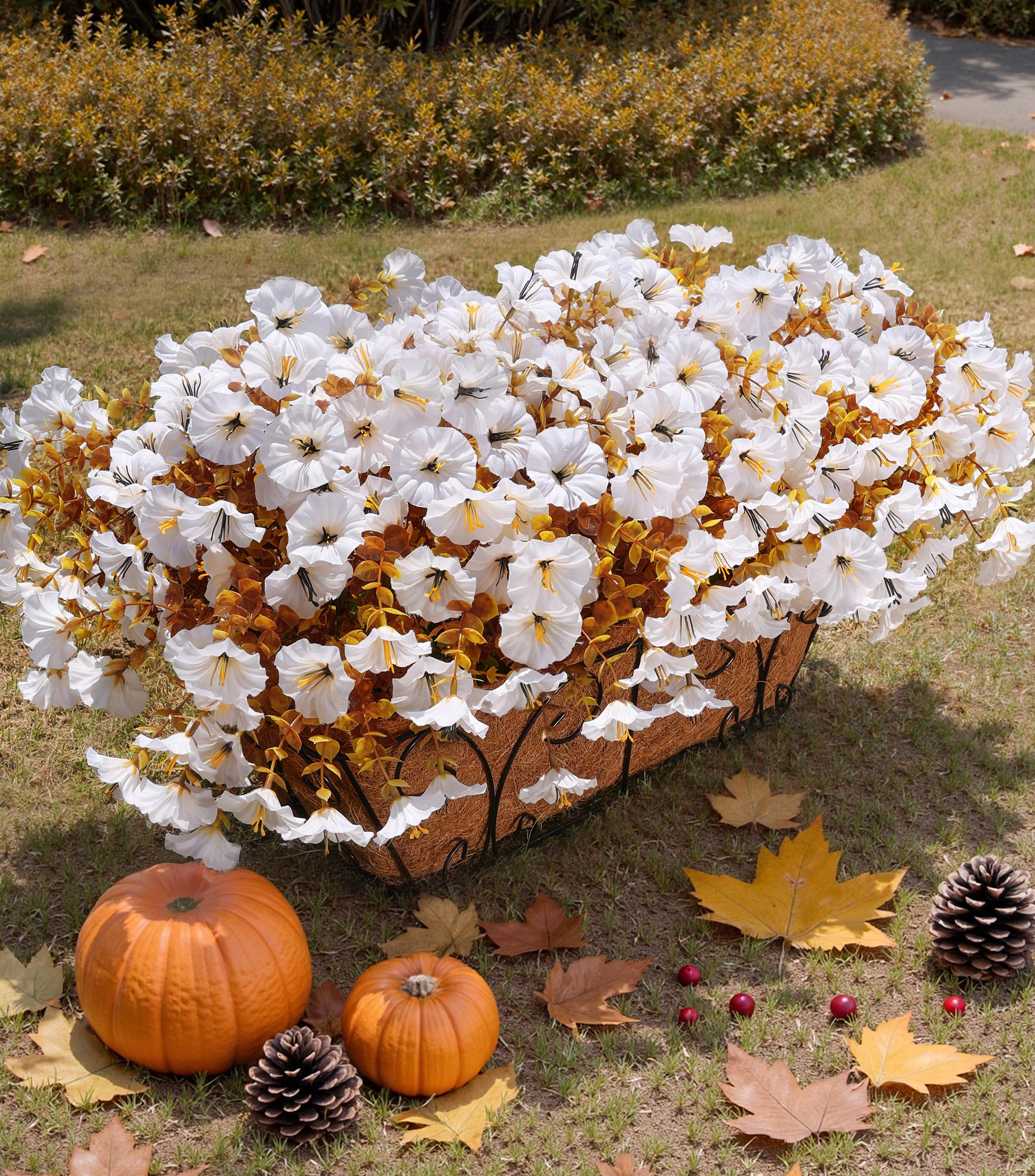 Fiori artificiali autunnali per esterni, decorazione autunnale, 12 fasci di seta bianca con effetto eucalipto, veri fiori finti resistenti ai raggi UV, per fioriere esterne, porta d'ingresso, cortile