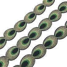 Peacock Feather Embroidered Fabric Ribbons,5 Yards, 5cm Wide,Ethnic Style Ribbon for DIY Clothing, Lingerie, Bedding, Doll Clothes, Headbands, Curtains & Home Decor Green