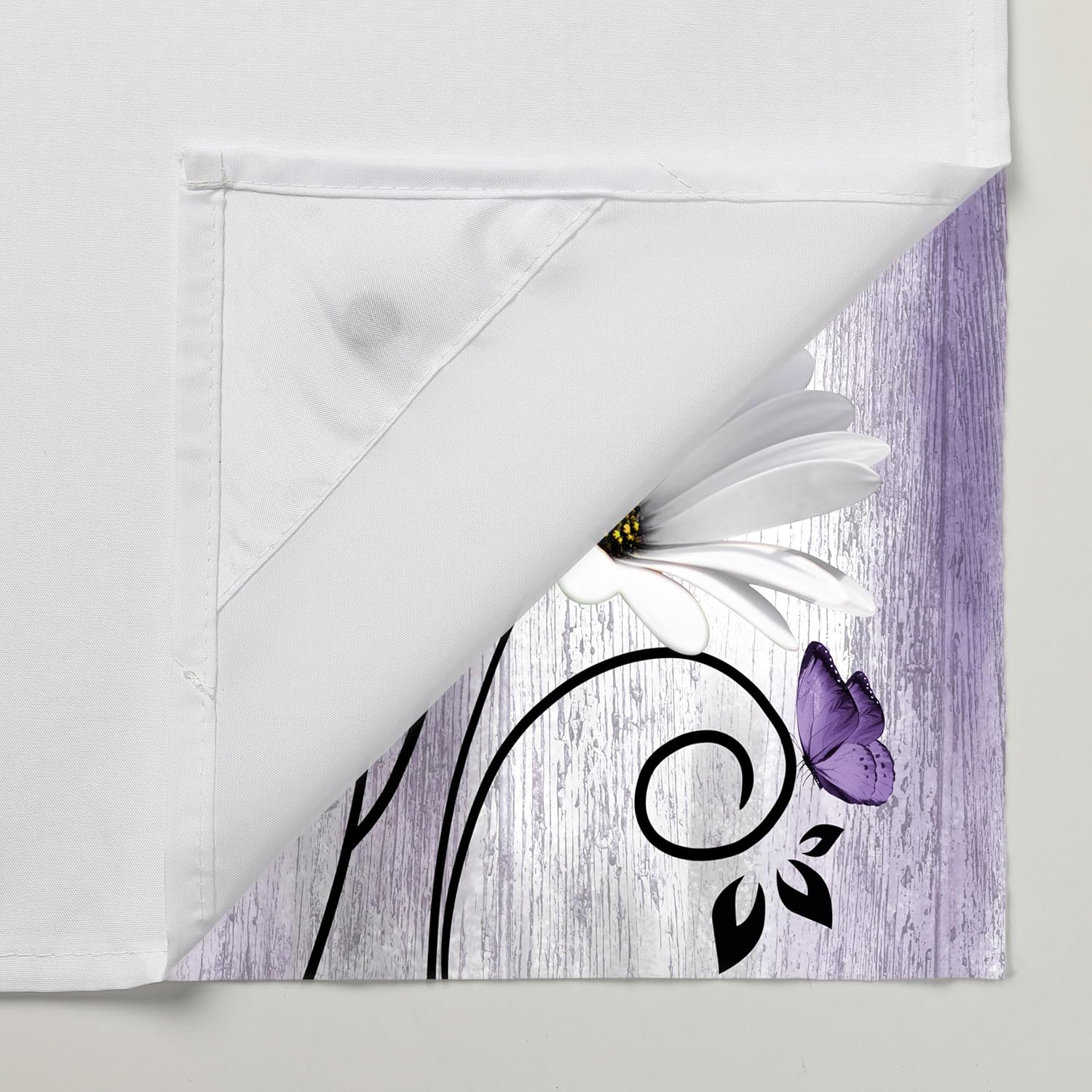 No Hook Floral Shower Curtain with Snap in Liner- Purple Rustic Butterfly Flower Hotel Shower Curtains for Bathroom, Farmhouse Wooden Plank Bath Curtain, Water-Repellent&Washable Fabric,71 x 74 inches