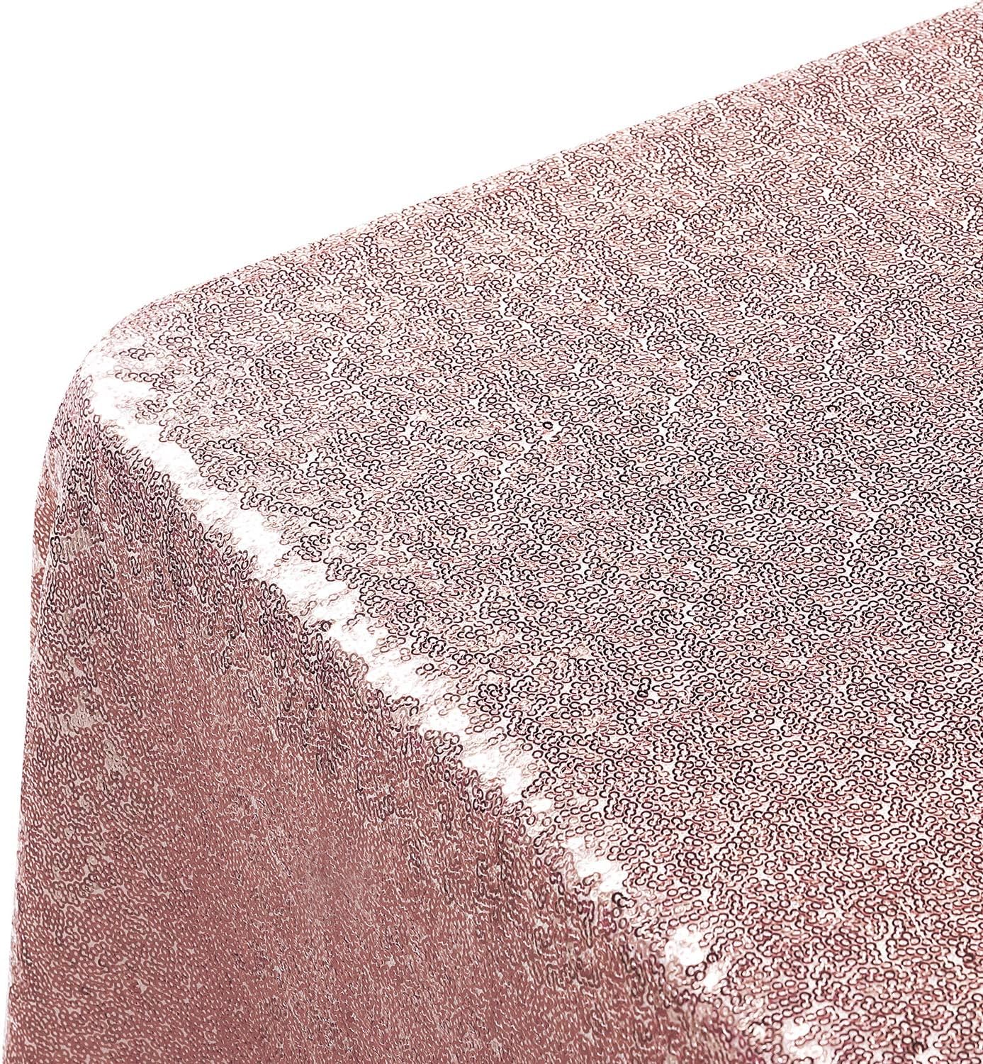 Rose Gold 90"x132" Seamless Sequin Tablecloth Overlay for Wedding, Party Decorations