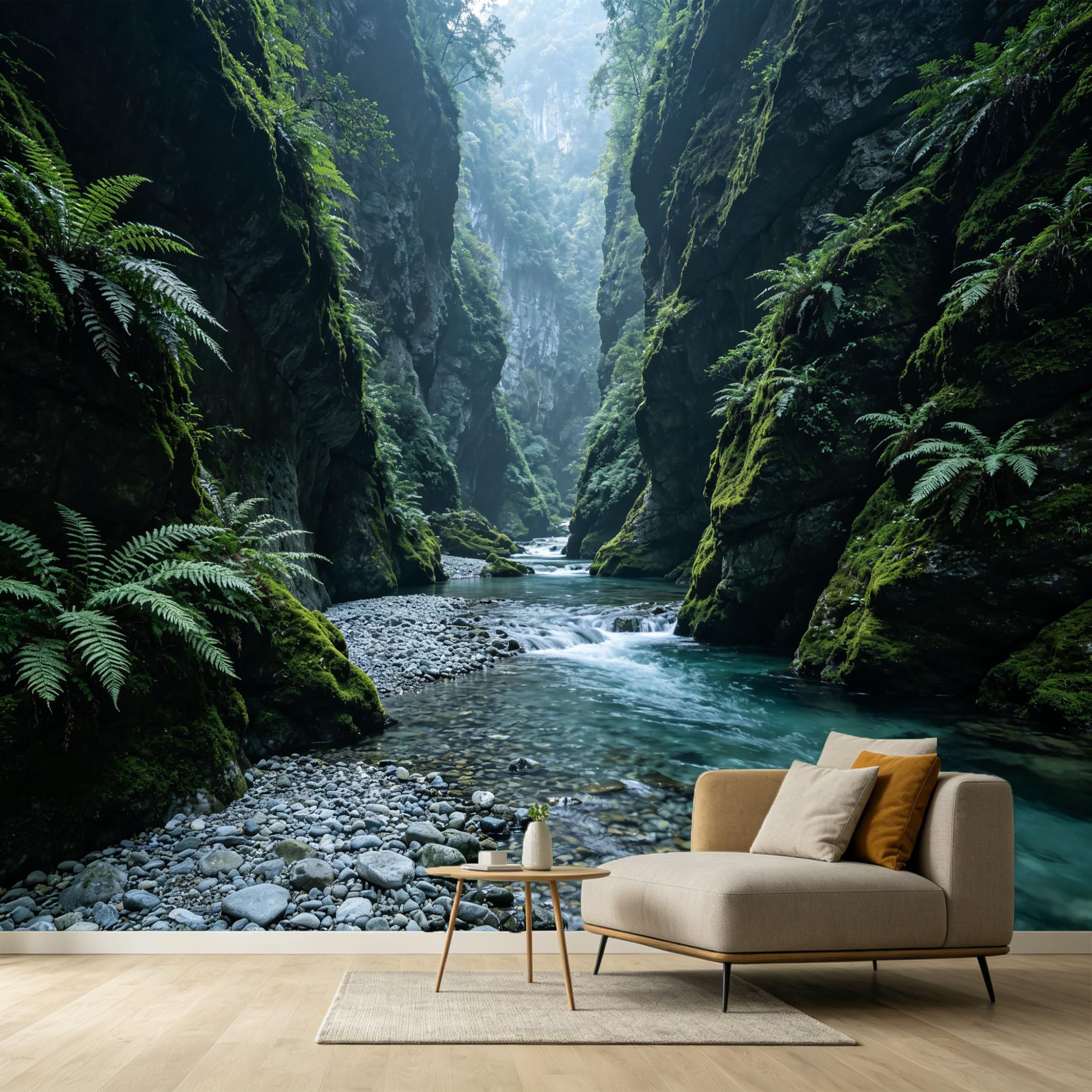 Custom Size Wall Murals Mountain River Canyon Landscape Fern Plant SelfAdhesive Wall Fabric Removable Large Wallpaper for Photo Living Room Interior Decor