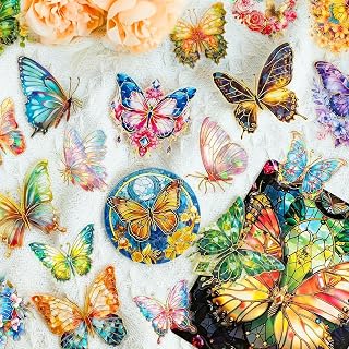 ホログラフィック金箔蝶シール、30枚の透明美学カラー蝶花シール、スクラップブック、定期刊行物、文具、樹脂アートに適用 (蝶)