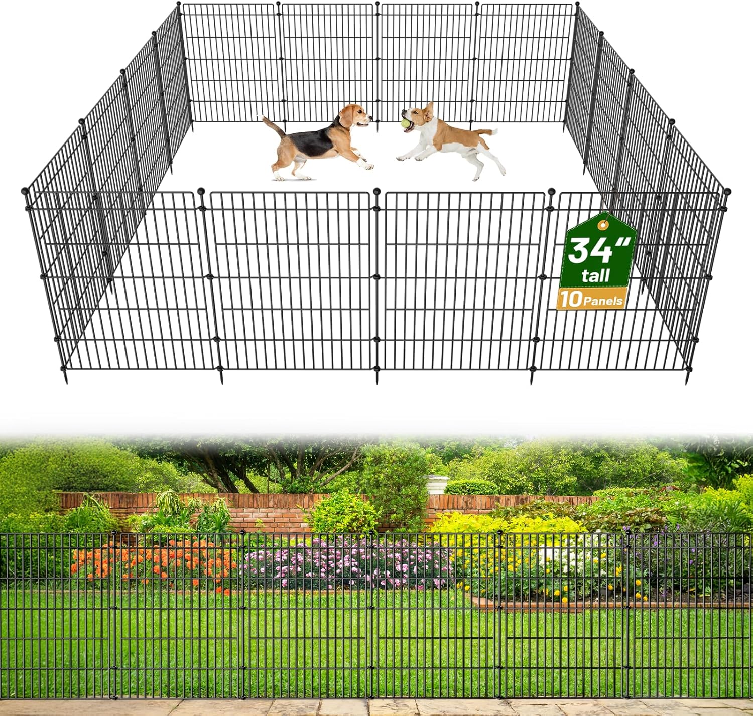 OutdoorFence 10 Panels No Dig Garden Fence 34in H x 22.5ft L Rustproof Metal Dog Barrier for Yard Patio Flower Bed Easy Install