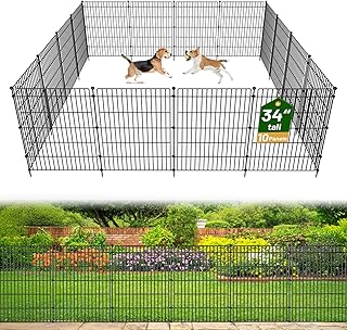 10 Panels No Dig Garden Fence Animal Barrier, 34in(H) × 22.5ft(L) Decorative Metal Outdoor Dog Fence, Rustproof Pet Fencing for Yard, Patio, Flower Bed -Temporary Fencing
