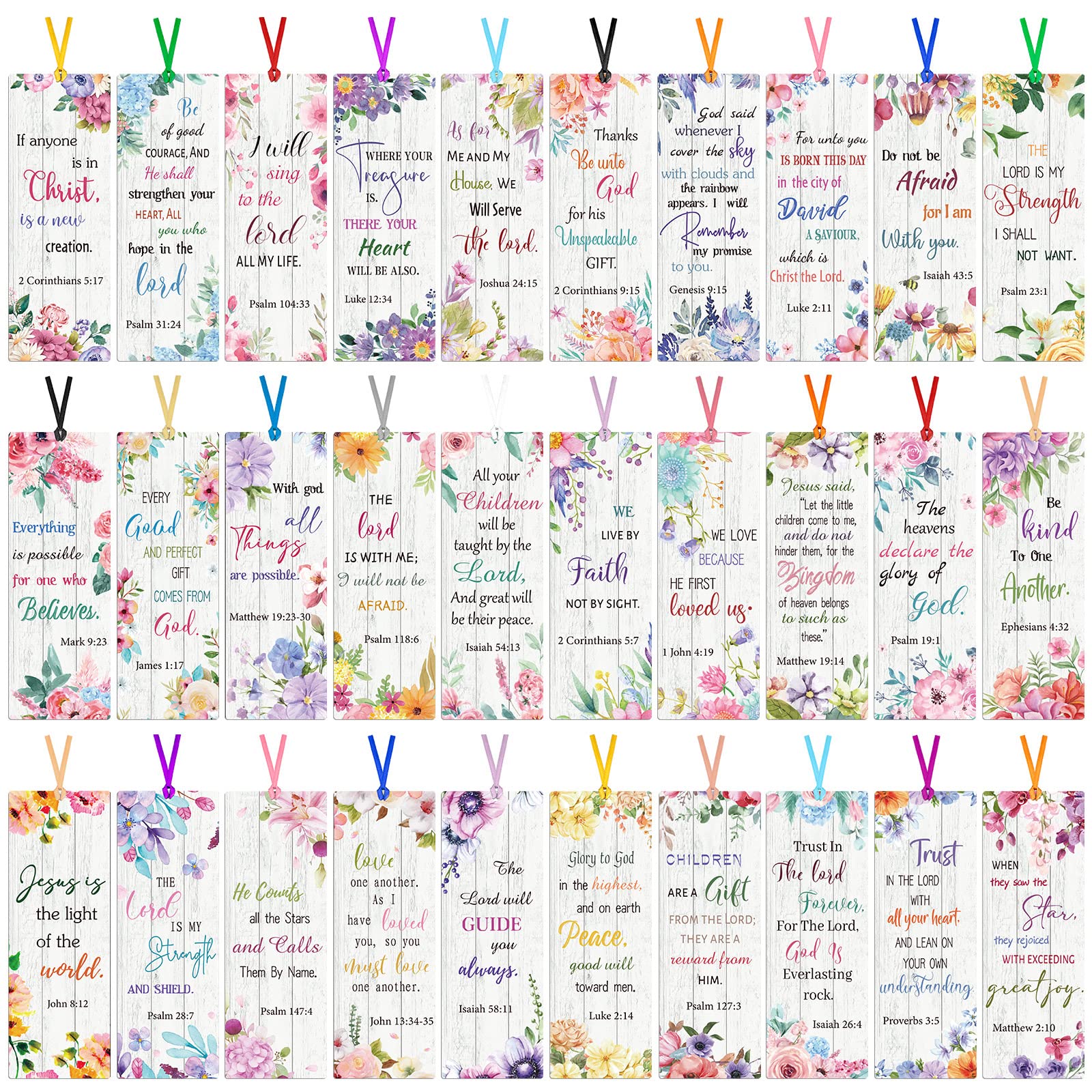 Chinco 120 Pack Bible Verse Bookmarks Inspirational Scripture Christian Book Markers Religious Motivational Encouragement Flower Page Clips Presents for Women School Office Supplies