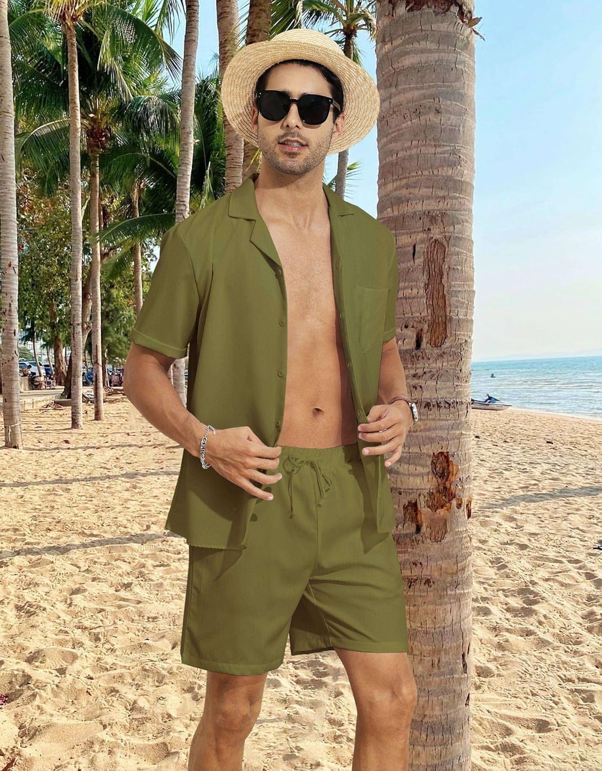 YTD Men's 2 Pieces Shirt Set Short Sleeve Button Down Casual Hippie Holiday Beach T-Shirts Shorts Outfits - Image 4