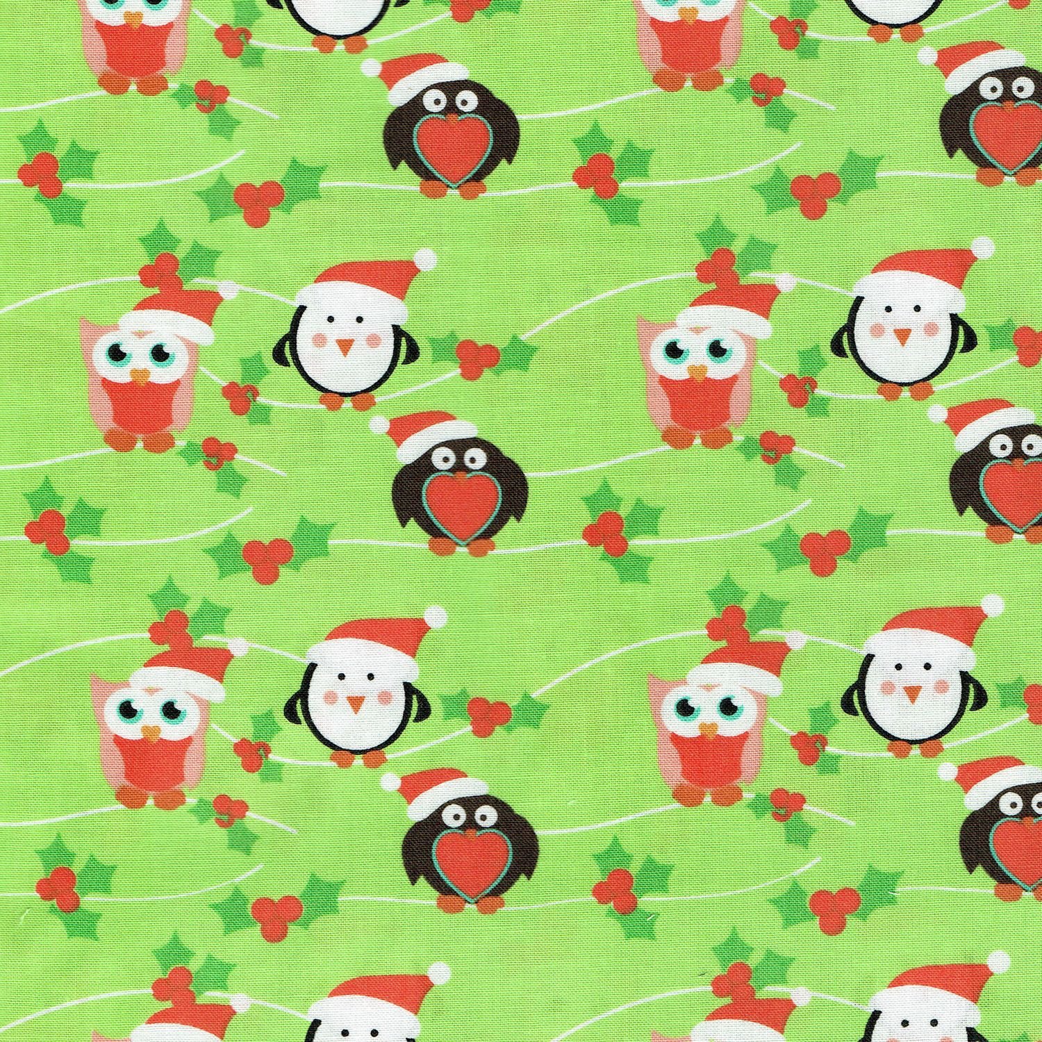 Christmas Characters Theme in Green - Coordination from Fabric Freedom – 100% Cotton British Designed Craft Fabrics for Patchwork and Quilting Co-ordinated Colours and Prints – (Price per /QUARTER Metre)