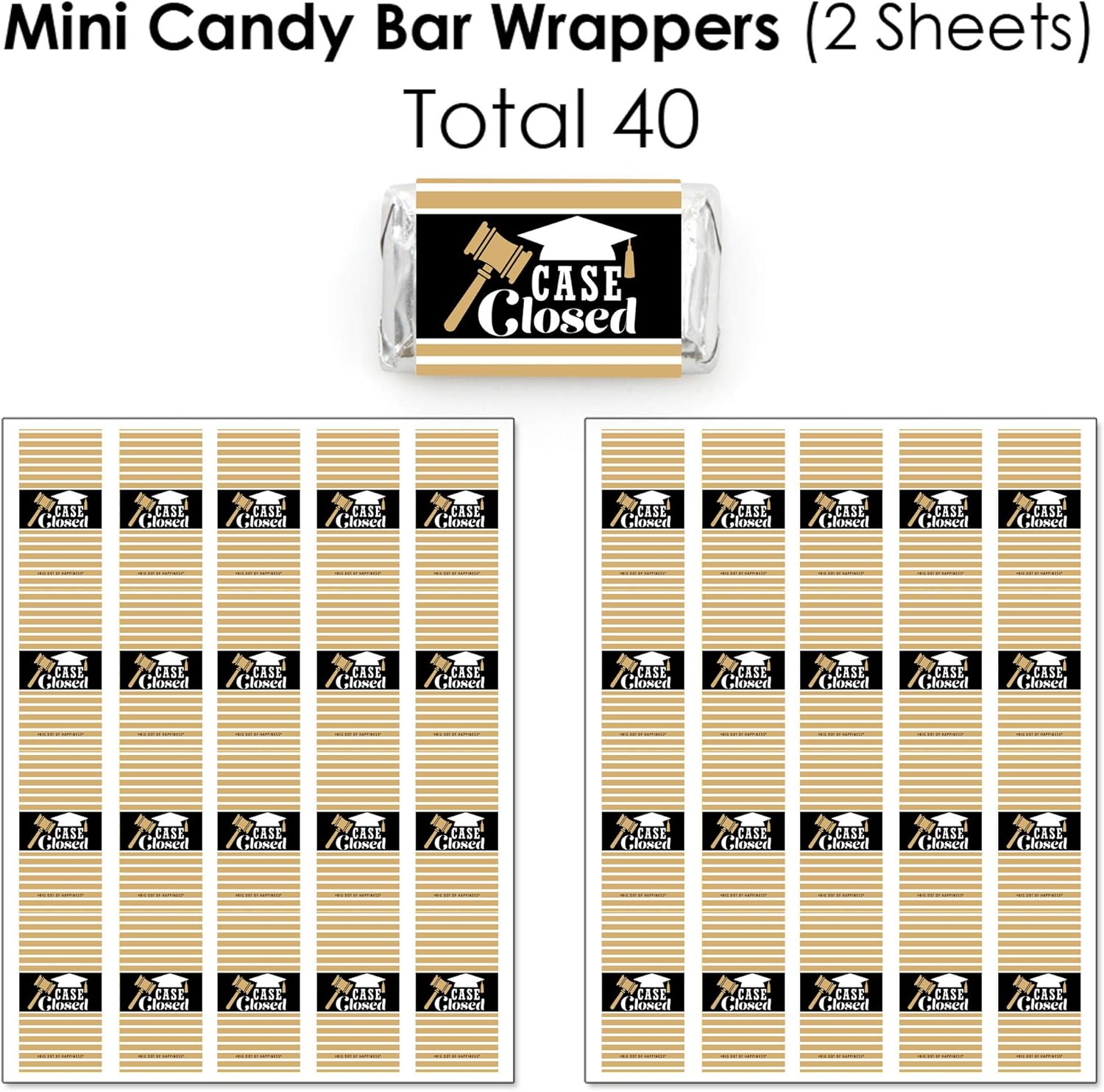 Big Dot of Happiness Law School Grad - Mini Candy Bar Wrappers, Round Candy Stickers and Circle Stickers - Future Lawyer Graduation Party Candy Favor Sticker Kit - 304 Pieces