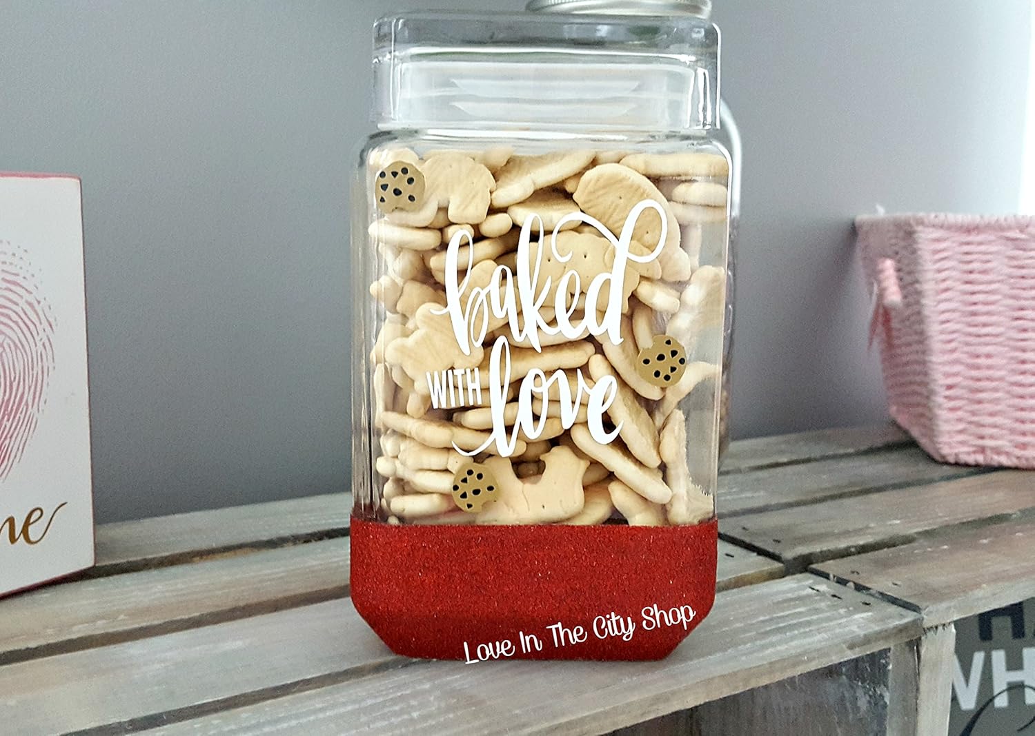 Custom Cookie Jar Baked with Love. A Glitter Cookie Jar