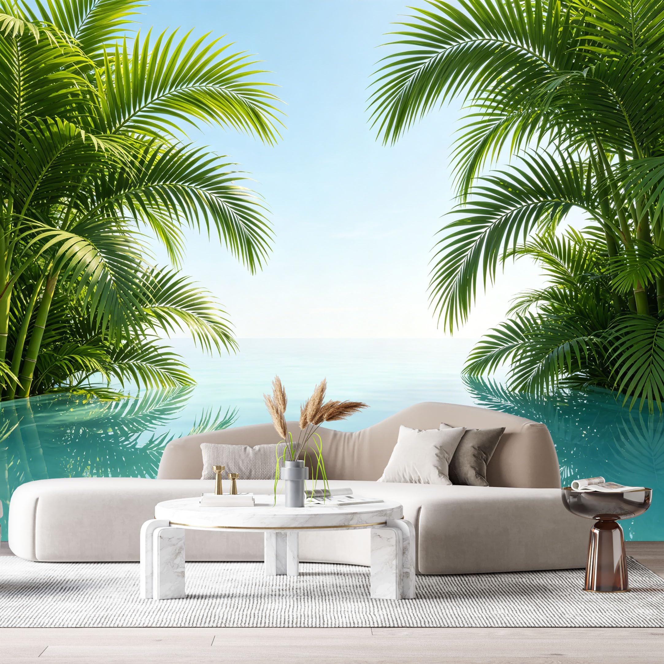 Custom Size Wall Murals Tropical Ocean Coastal Palm Leaves Botanical Modern SelfAdhesive Wall Fabric Removable Large Wallpaper for Photo Living Room