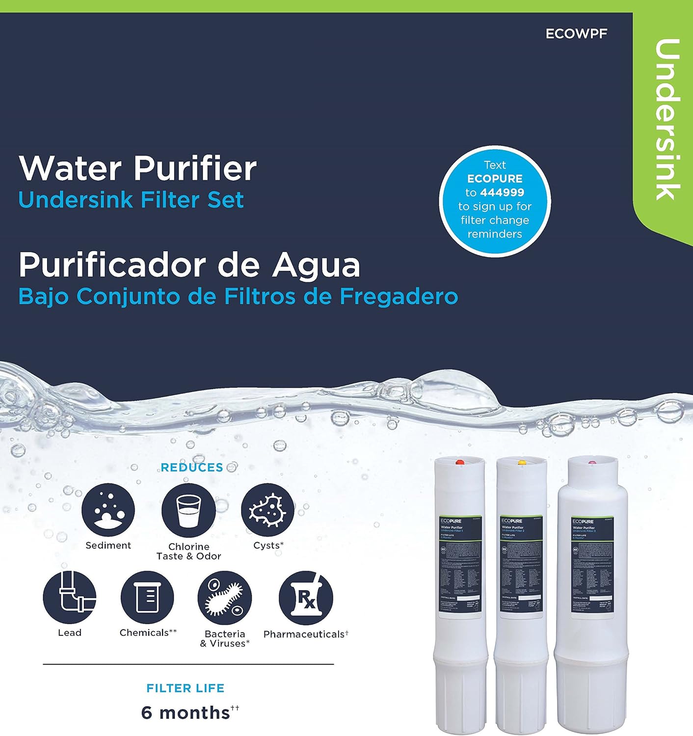 60% оƒƒ Dіѕсоunt EcoPure Water Purifier Under Sink Replacement Water Filter Set (ECOWPF) | NSF Certified | Fits ECOP40 System | 6-Month Filter Life