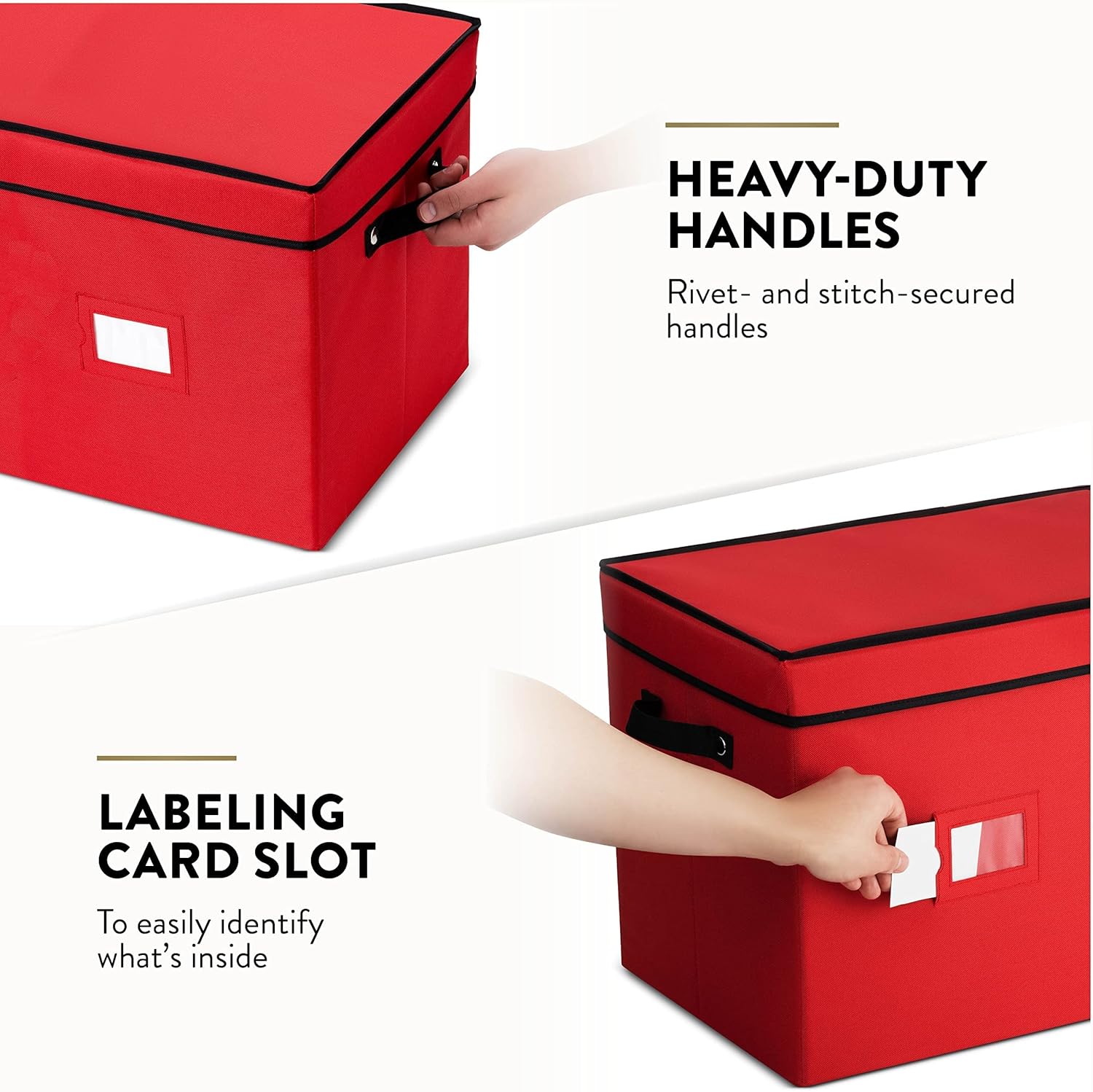 ZOBER Christmas Ornament Storage Box - Stores 36 4" Large Ornaments with Individual Trays - Tear Proof 600D Oxford Fabric - Ornament Organizer Storage Box, Durable Christmas Containers Holder - Red - Image 5