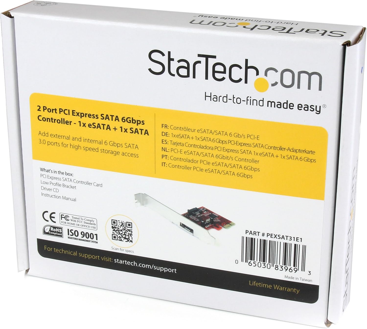 StarTech.com 1x eSATA + 1x SATA 6 Gbps PCI Express SATA Controller Card Adapter - eSATA Controller - PCIe eSATA (PEXSAT31E1)