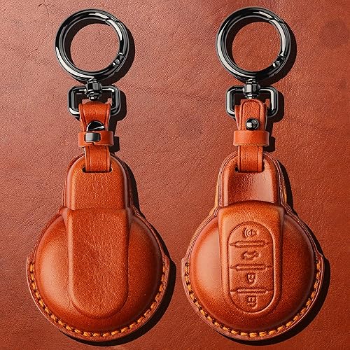 Miniatura 2 de Tukellen Compatible con BMW Mini - Funda de cuero para llavero compatible con BMW Mini Cooper F54 F55 F56 F57 F60 - Marrón