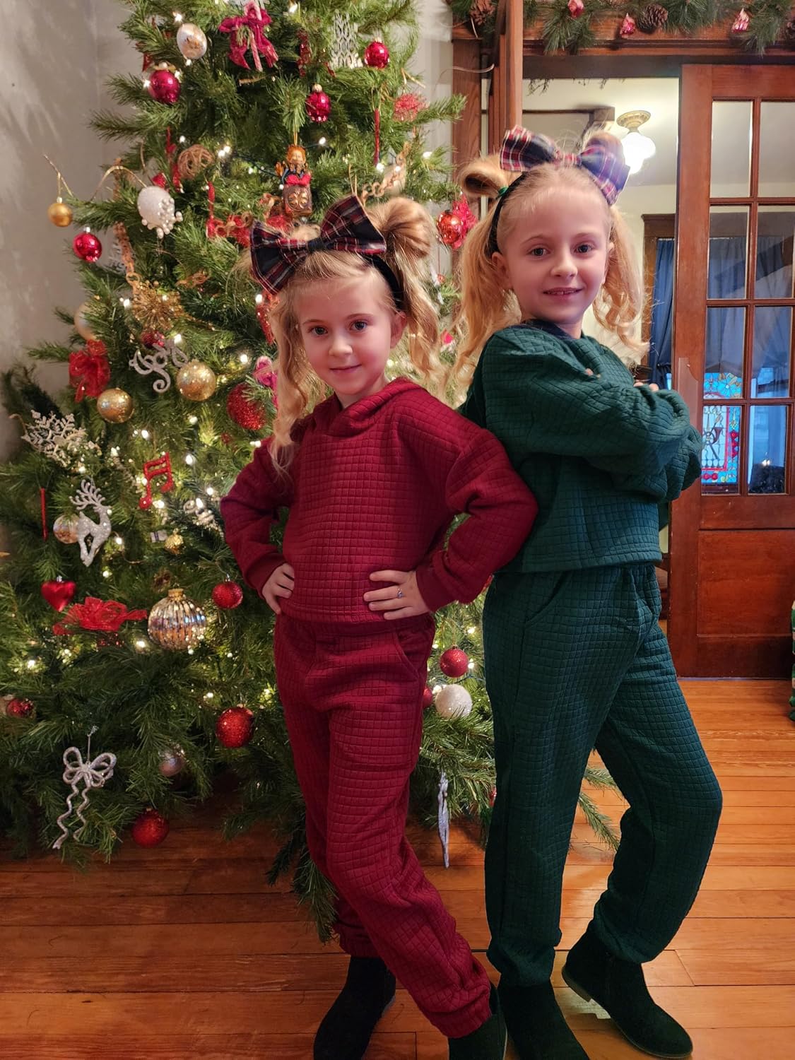 Arshiner Girls 2 Piece Outfit Waffle Knit Pullover Hooded Sweatshirt and Sweatpants Clothing Sets Long Sleeve Tracksuits 7-8 Years Wine Red image 5 of 7 B0BJQ9C884