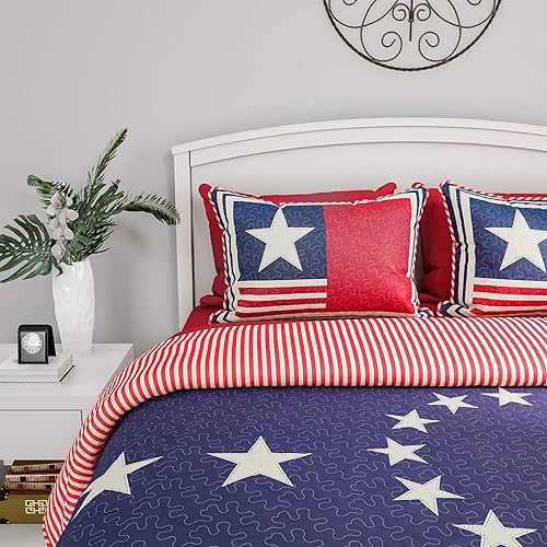 Miniatura 3 de Lavish Home Colección de edredón y juego de cama de 3 piezas, microfibra hipoalergénica, estampado de bandera patriótica de Estados Unidos, manta