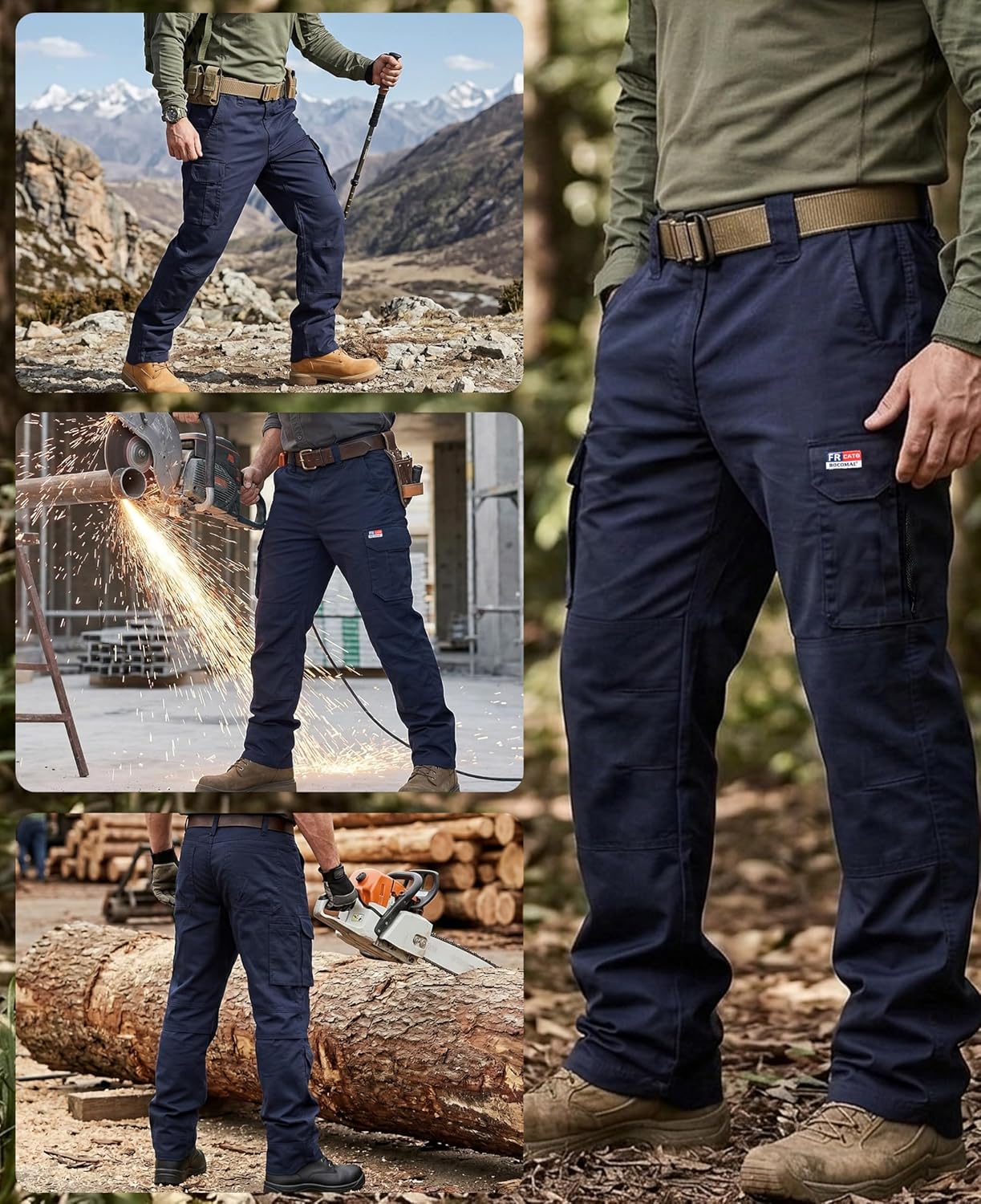 BOCOMAL Men's FR Cargo Pants for Summer Breathable Airflow Vented Design Lightweight Dura Duck Fire Resistant Workwear