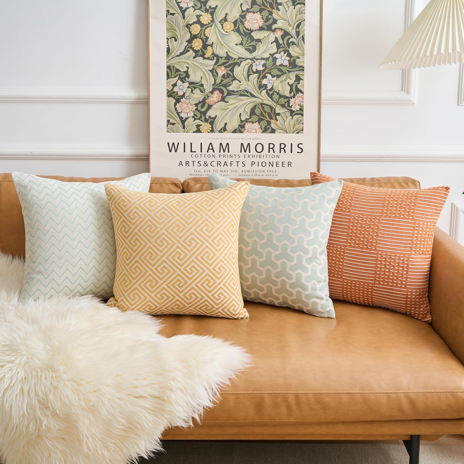 Decorative Throw Pillow Covers 18x18 Inch Set of 4,Accent Farmhouse Colorful Couch Pillowcases with 4-color mixing and matching for Sofa Living Room Bedroom Summer Outdoor, 2 Green & Yellow & Orange