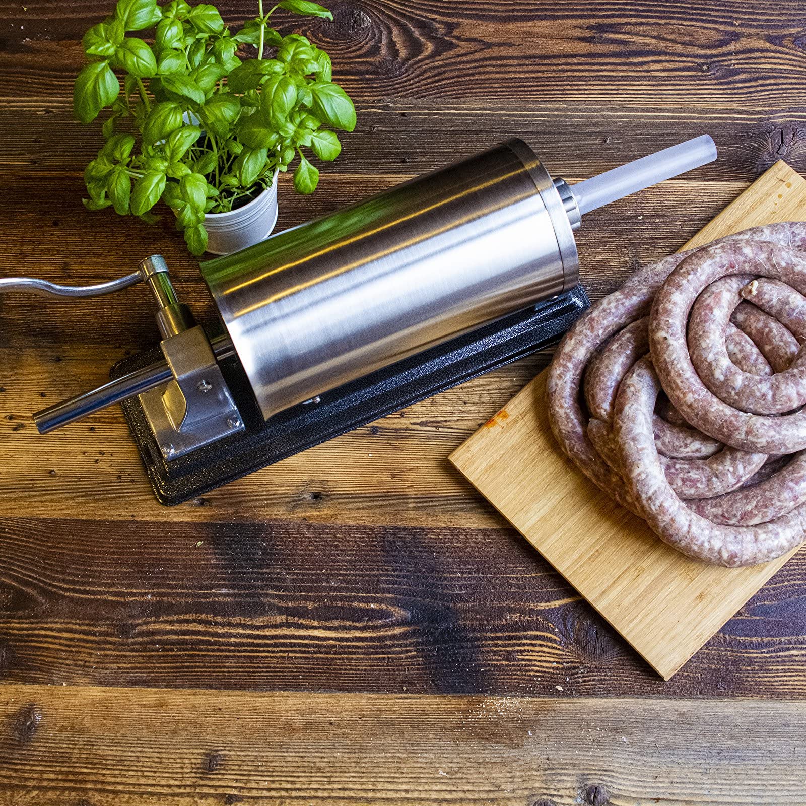 Browin 311005 Insaccatrice Orizzontale per Salsiccia 5 kg, insaccatrice Manuale per Salsicce, rigaglie, 4 imbuti di Diverso Diametro, Acciaio Inox
