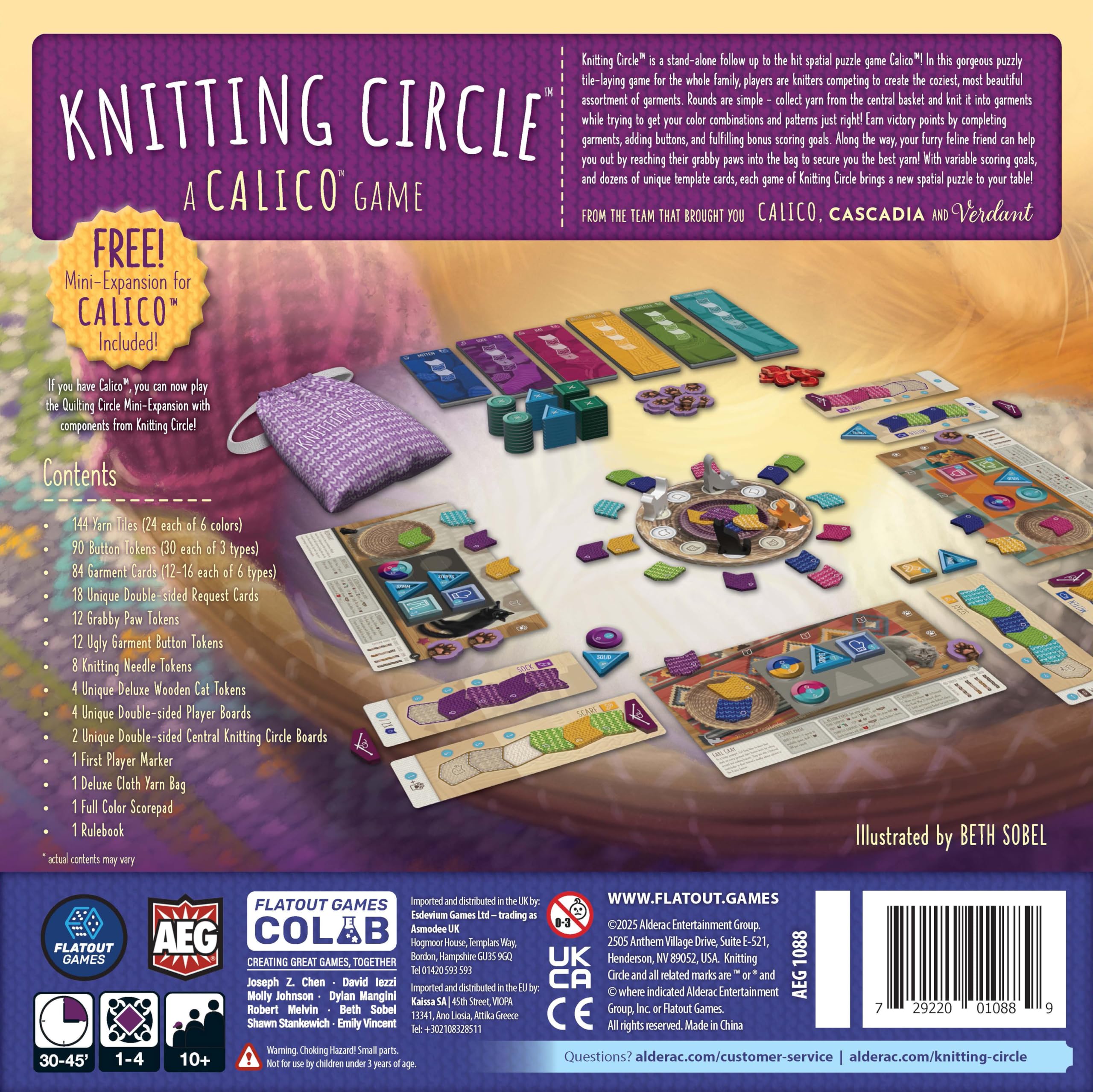 Alderac Ent. | Knitting Circle | Gra Kafelkowa Logiczna Z Włóczką Kotami I Kartami Wzorów | 1 Do 4 Graczy | 30 Do 45 Minut