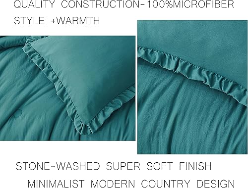 Miniatura 3 de Chezmoi Collection Nora - Juego de edredón de 2 piezas, color verde azulado, ligero, suave, esponjoso, con borde de volantes, juego de edredón de