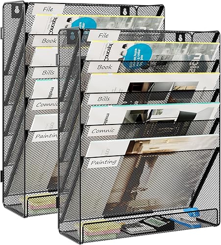 Miniatura 8 de EasyPAG Organizador de archivos de escritorio de malla de 5 niveles, soporte de archivo colgante de pared, soporte vertical de escritorio para