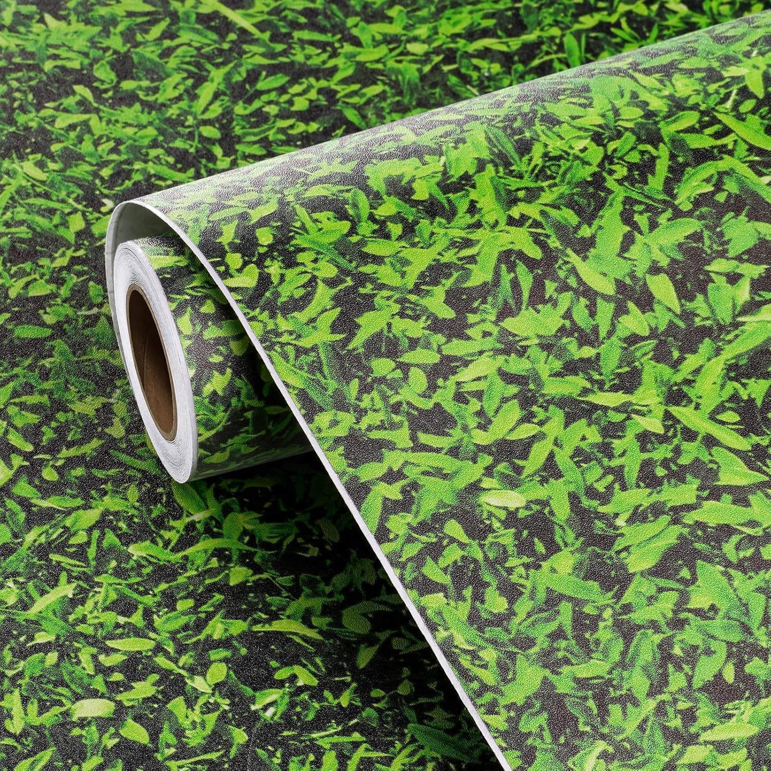 FunStick 44.5CM×9M Papel Pintado Verde Hojas de Hierba Vinilo Adhesivo Muebles Dormitorio Impermeable Papel Adhesivo Pared Verde Vinilos de Pared Decorativos Dormitorio Salon Hojas de Hierba Bricolaje