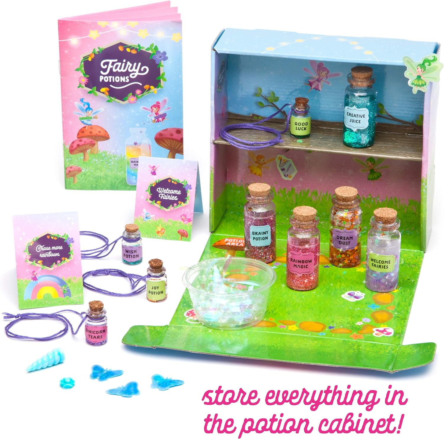 Craft-tastic – DIY Fairy Potions Kit – Award-Winning Arts & Crafts Set – Includes Fairy Potion Book with Magical Recipies, Enchanted Ingredients, Potion Cabinet & More! – Fun & Creative Gift for Kids : Toys & Games