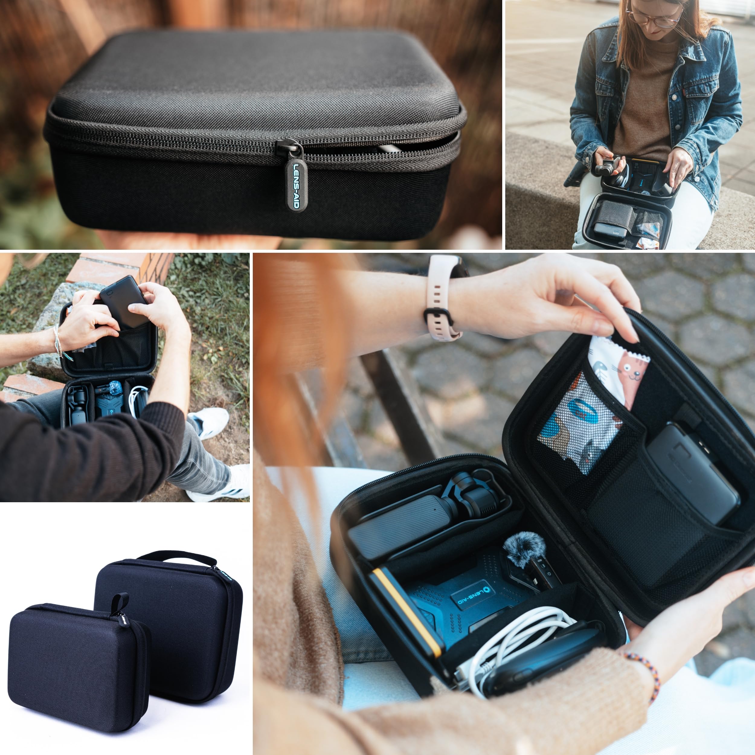 LENS-AID Étui de Rangement pour appareils Photo et Accessoires Techniques, Noir, m, Étui Rigide pour Le Rangement en Voyage