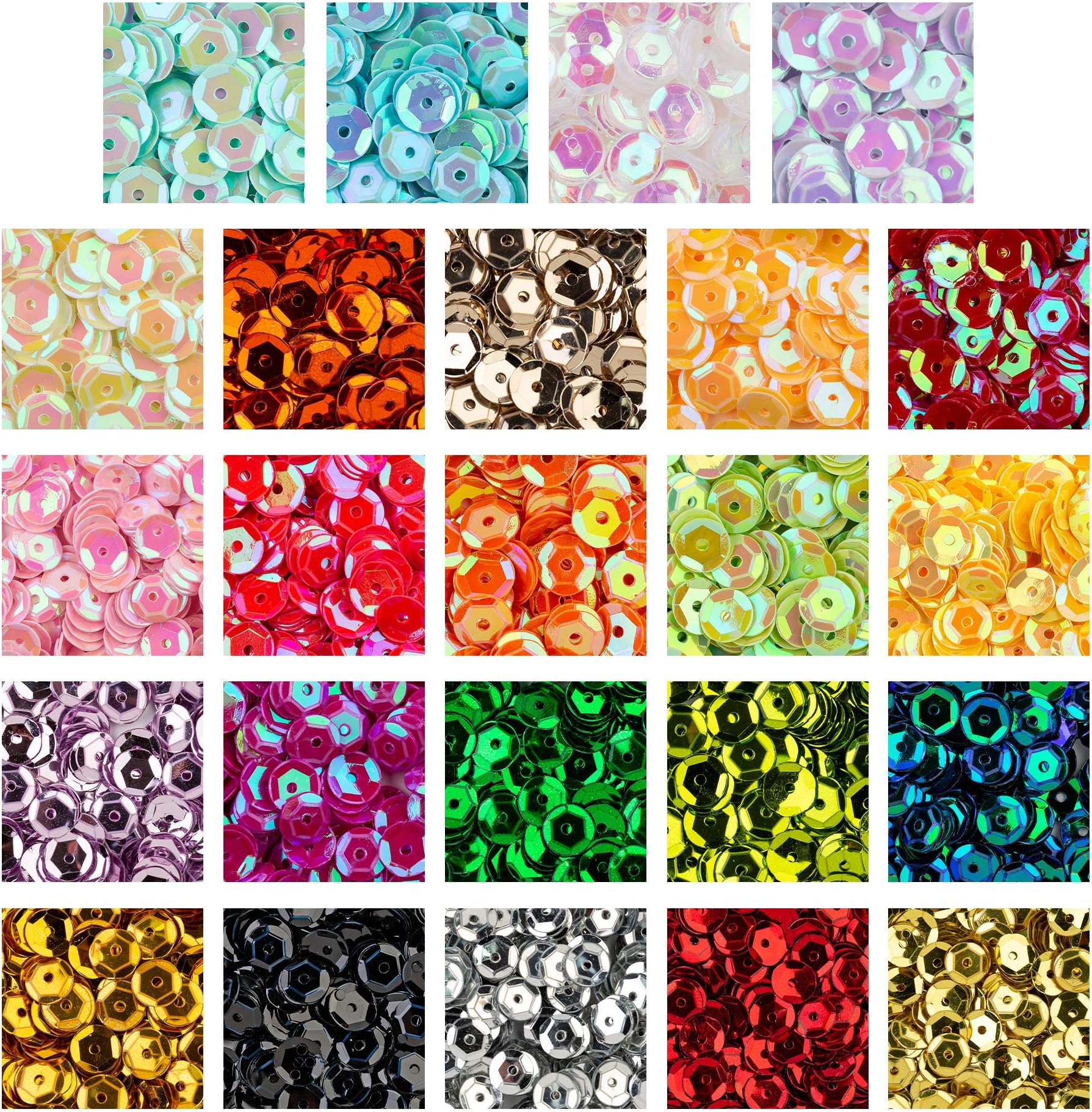 Crafare 6mm Loose Cup Sequins for Crafts 16800PCS Rainbow Sequin Bulk Iridescent Spangles Mixed 24 Color for Home DIY Sewing Arts
