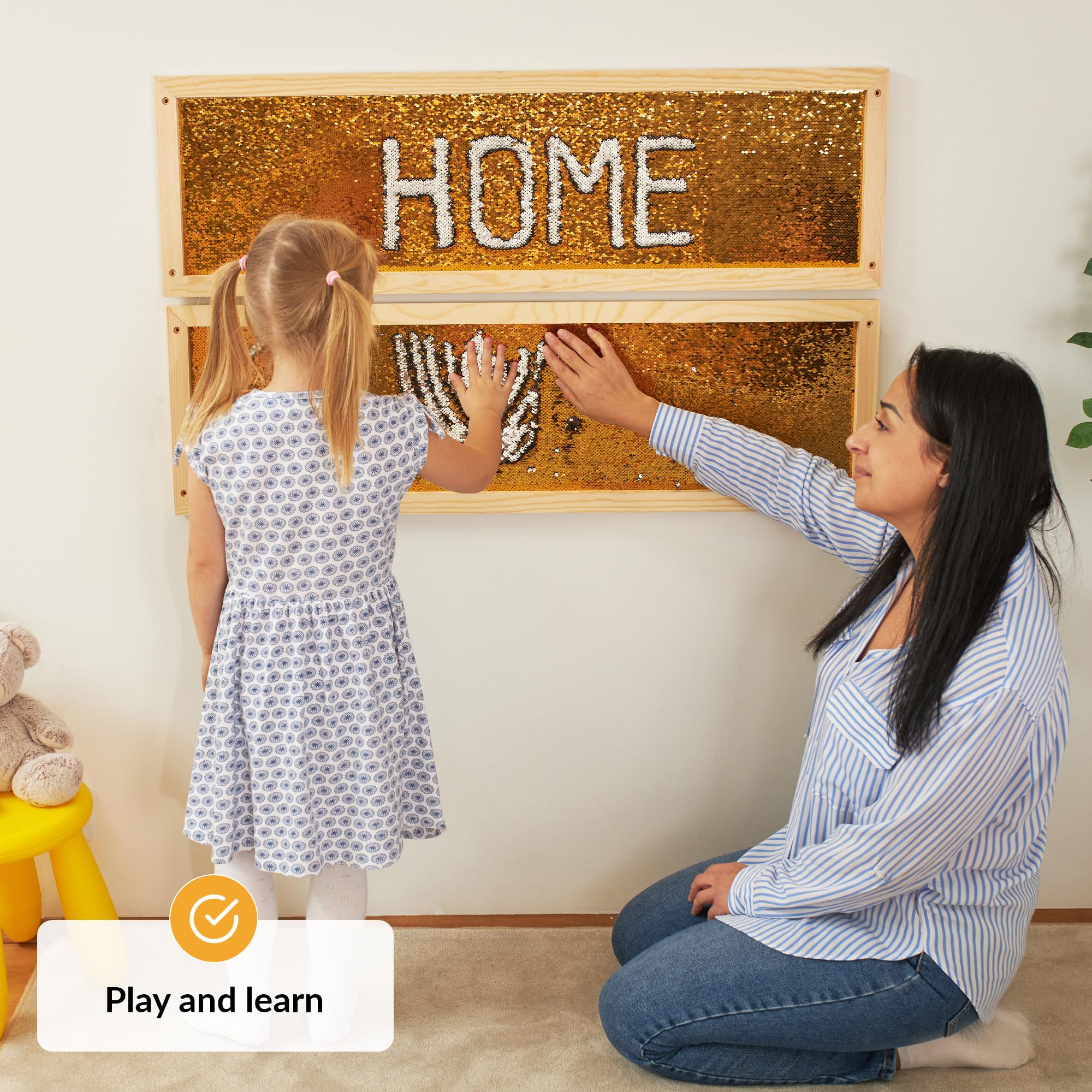 Paillettenwand 2er-Pack | Wendbare Pailletten-Tafel für Kinder | Sensorische Pailletten-Stoffwand | Flip-Sequin-Board | Wand- und Raum-Sensorik-Board