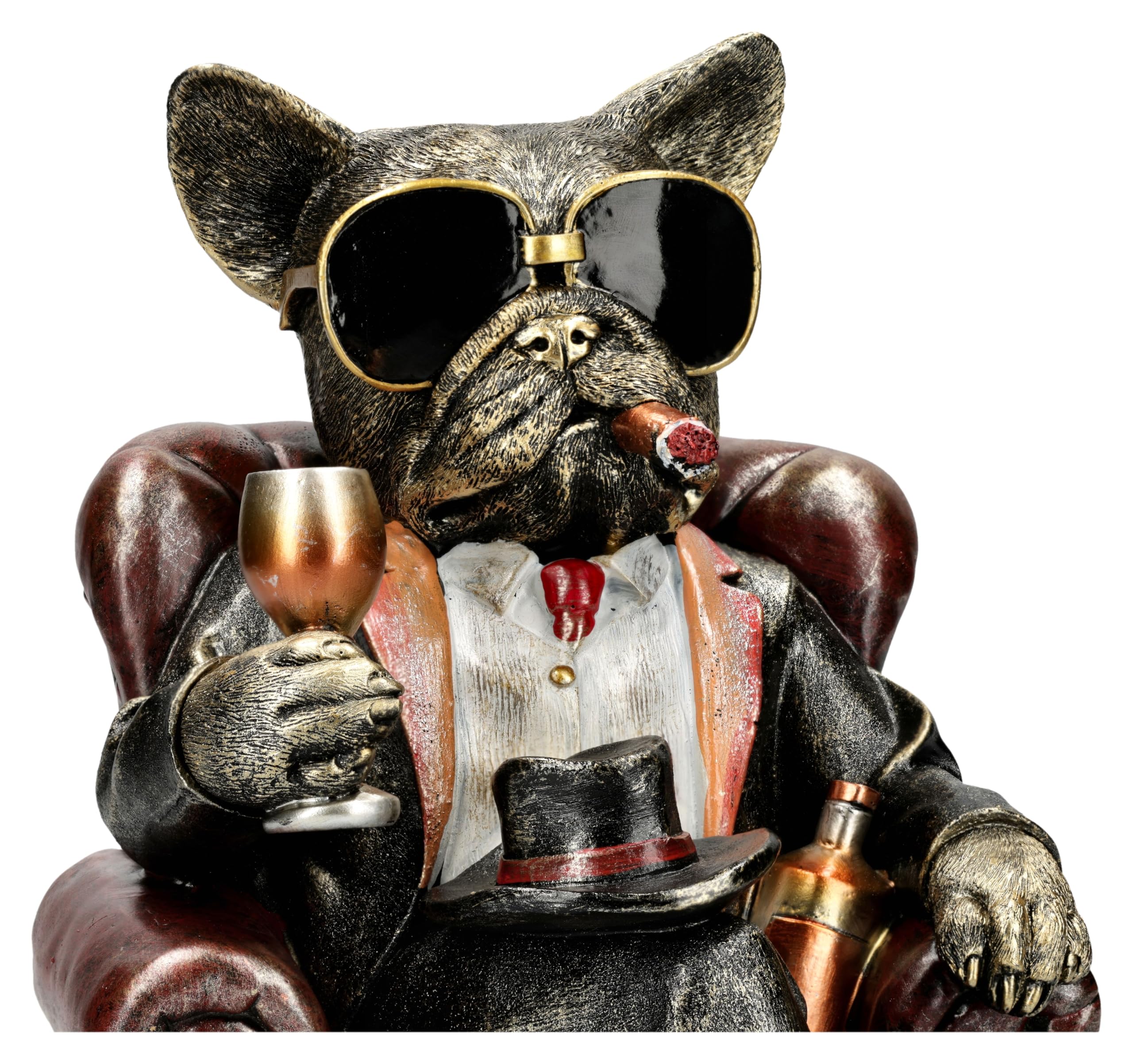 Figuren Shop GmbH Hundefigur als Gentleman – selbstbewusste Bulldogge im Gentleman-Outfit – handbemalte Dekofigur (26,5 cm) – Stilvolle & lustige Geschenkidee für Hundeliebhaber