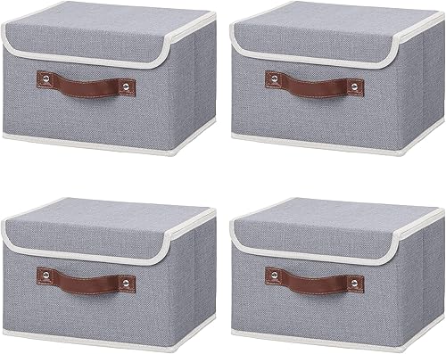 Miniatura 41 de ANMINY 2 contenedores de almacenamiento con tapa, asas de piel sintética, cajas de almacenamiento de plástico PP, decorativas, plegables, de tela