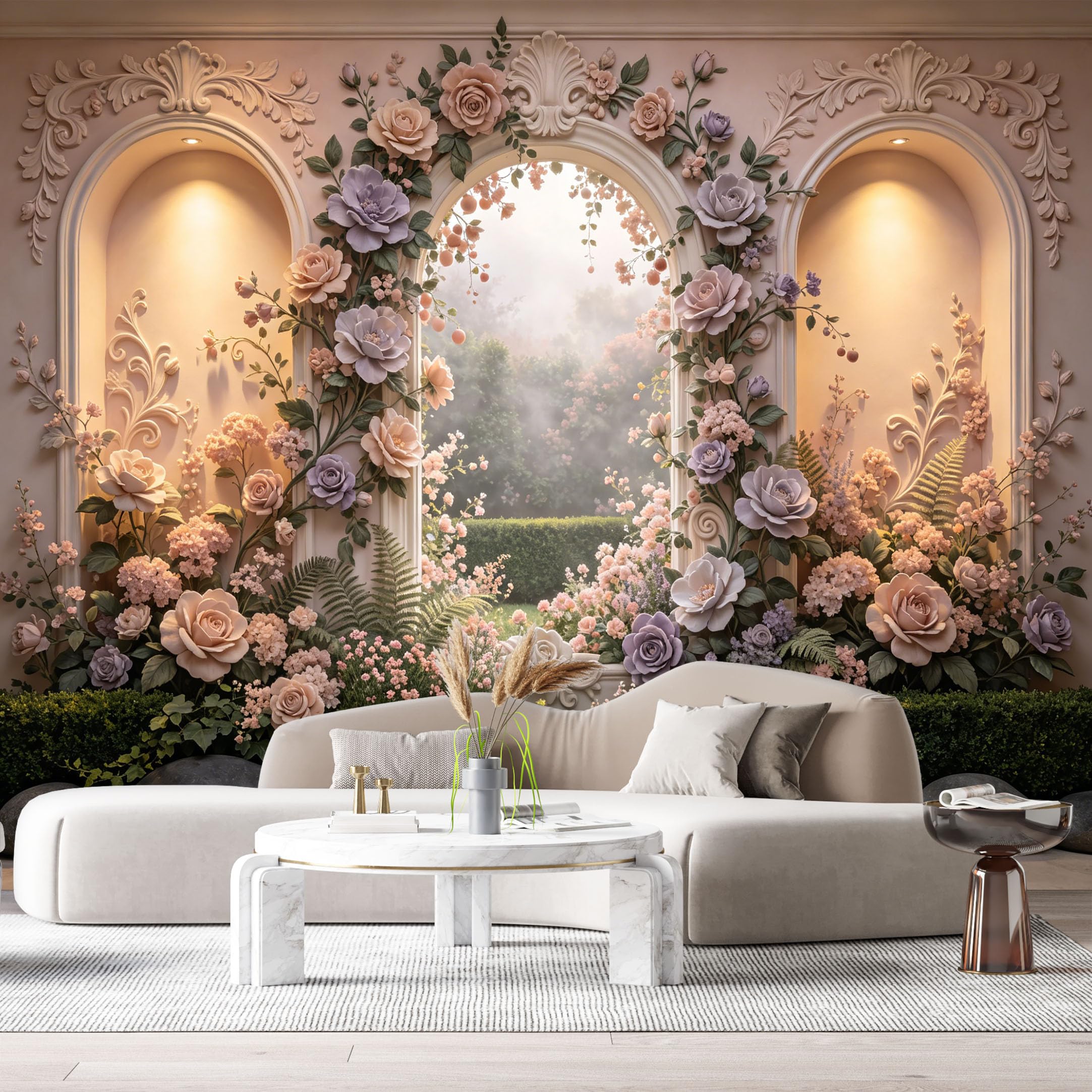 Custom Size Wall Mural Floral Archway Garden View 3D Trompe L'Oeil SelfAdhesiveWall Fabric Removable Wallpaper Wall Decor for Living Room Bedroom Bathroom