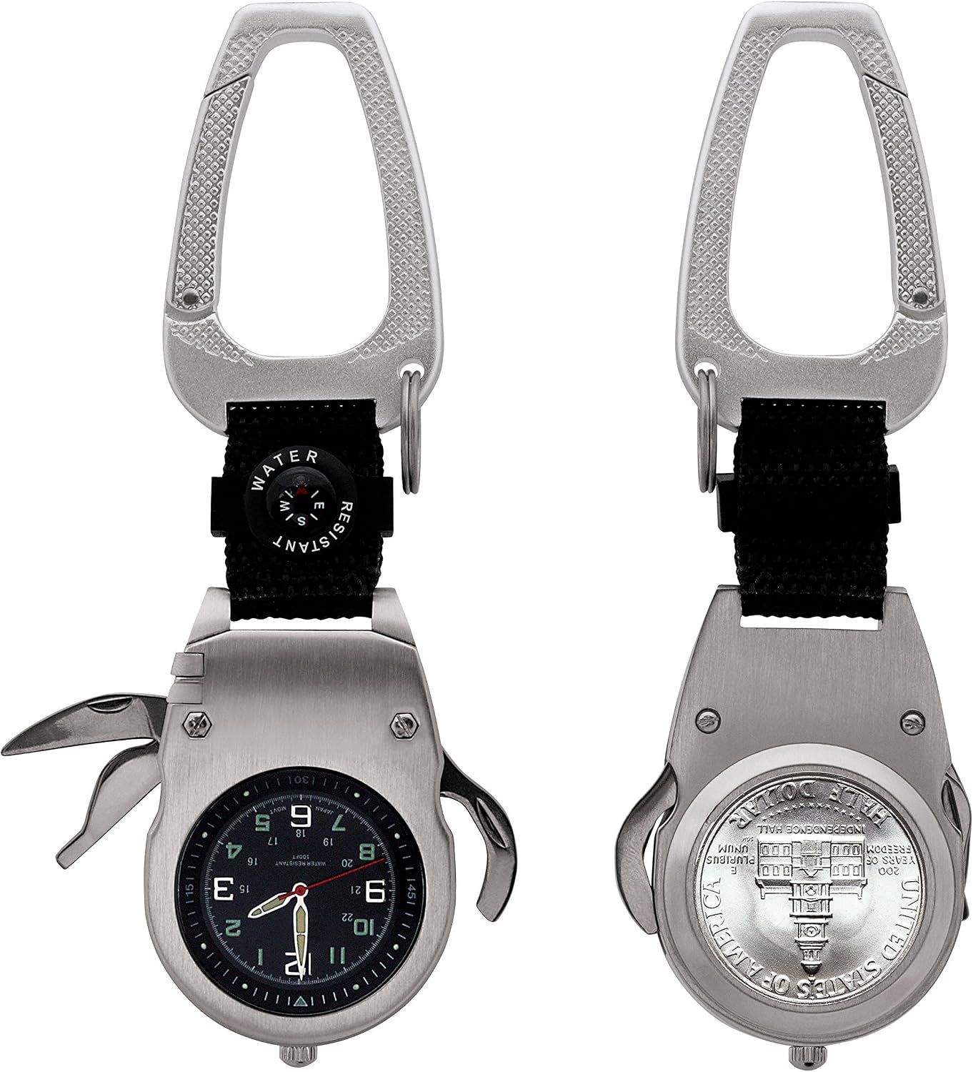 JFK Bicentennial Half Dollar Coin Multi-Tool Pocket Watch Compass