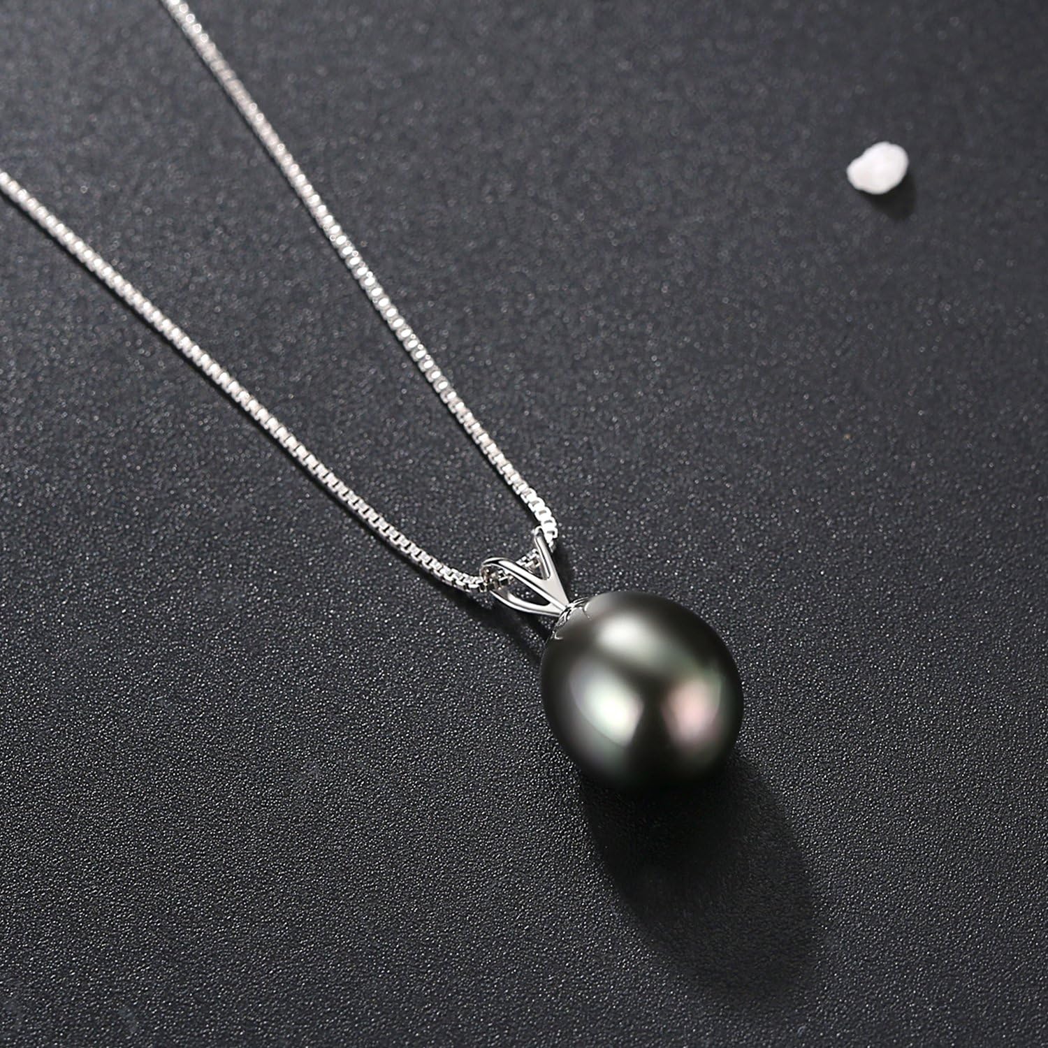 VIKI LYNN Tahitian Black Pearl Necklace for Women 9-10mm Teardrop-shaped Tahitian Cultured Black Pearl Pendant with 925 Sterling Silver Chain