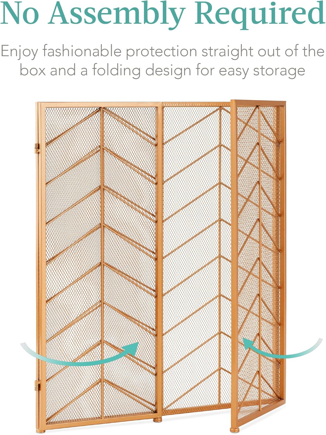Best Choice Products 52x31in 3 Panel Chevron Fireplace Screen, Mid Century Modern Wrought Iron Hand Crafted Fire Place Guard for Living Room Home Decor, Steel Mesh - Gold