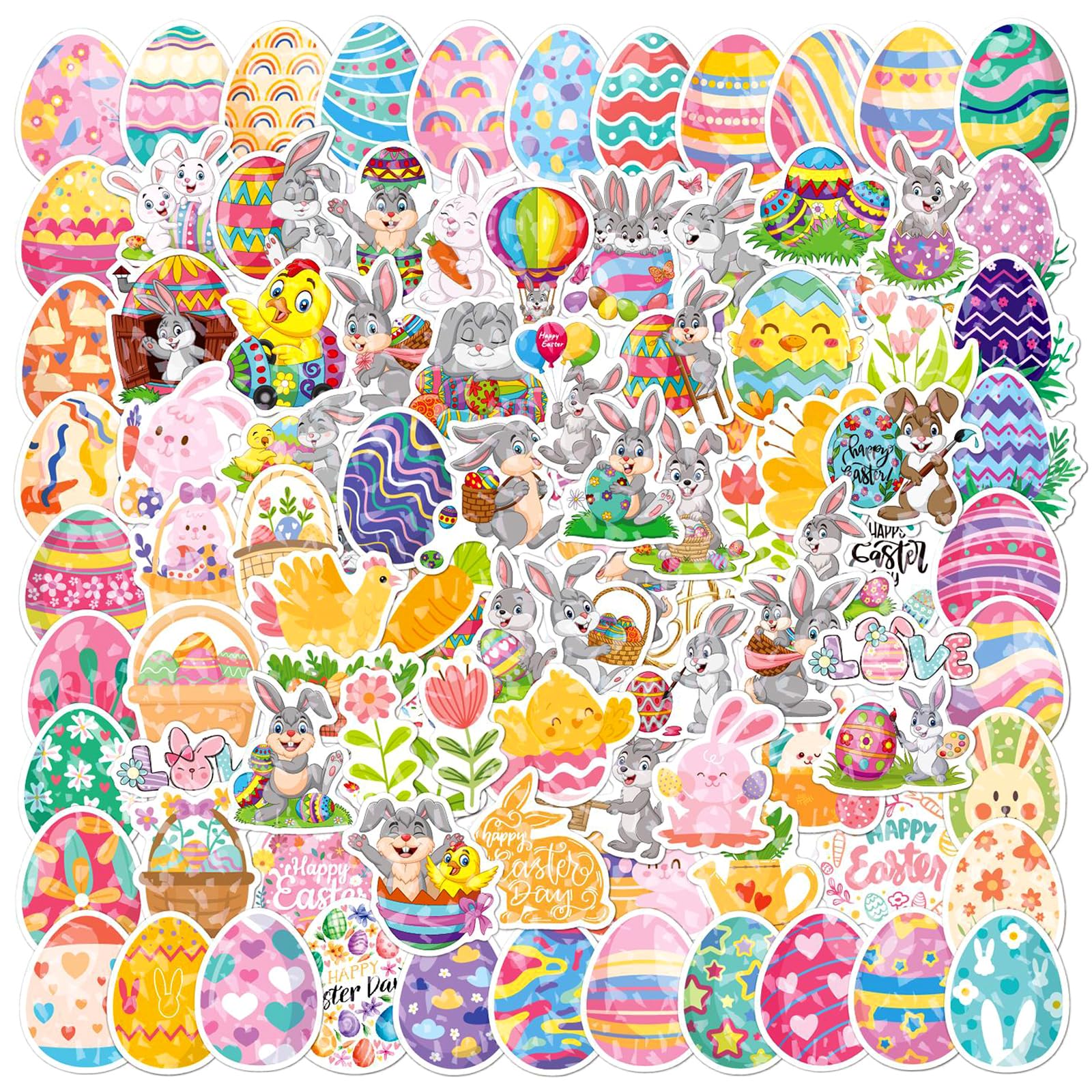 100 Stück Aufkleber Ostern, Ostereier Sticker, Osteraufkleber, Ostern Sticker, Osterdeko Aufkleber, Osterei Hase und Küken Stickers, für Osterns Basteln Partygeschenke Dekoration