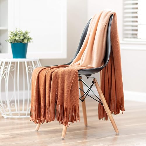 Miniatura 4 de Chanasya Manta acrílica súper suave con borlas en degradado degradado de alta calidad, cálida, acogedora, ligera, esponjosa para cama, sofá, cama,