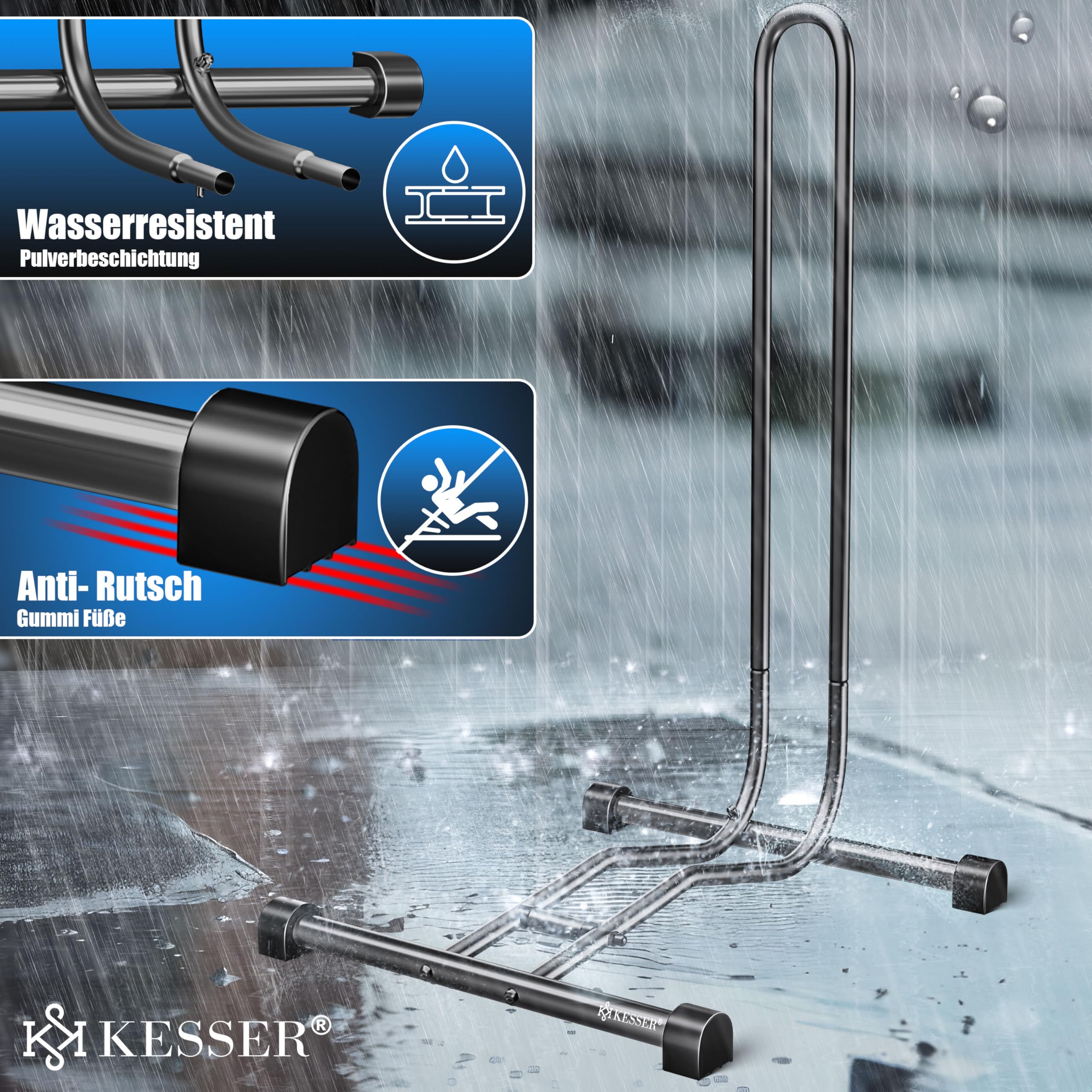KESSER® Soporte de bicicleta para bicicleta de montaña, bicicleta eléctrica, bicicleta de ciudad, bicicleta de carretera, MTB, soporte de suelo para bicicleta independiente, ancho de neumático de