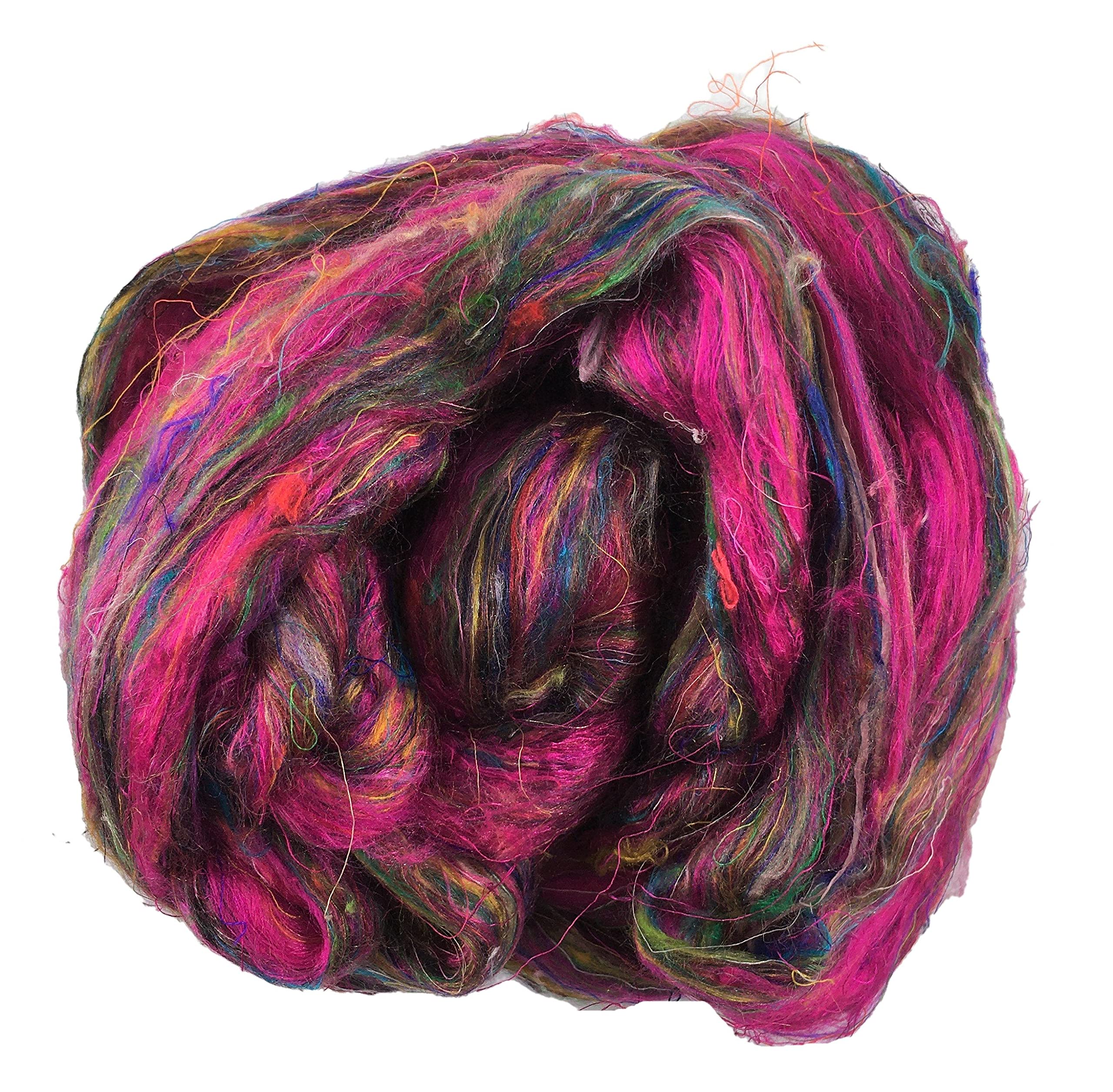 Molten Designs Raspberry Sorbet Sari Silk For Needle/Wet Felting & Spinning - 20 Gms