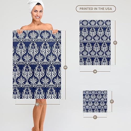 Miniatura 7 de Toalla de mano de damasco floral de estilo rústico francés 3D rosa en azul, 15 x 22 pulgadas