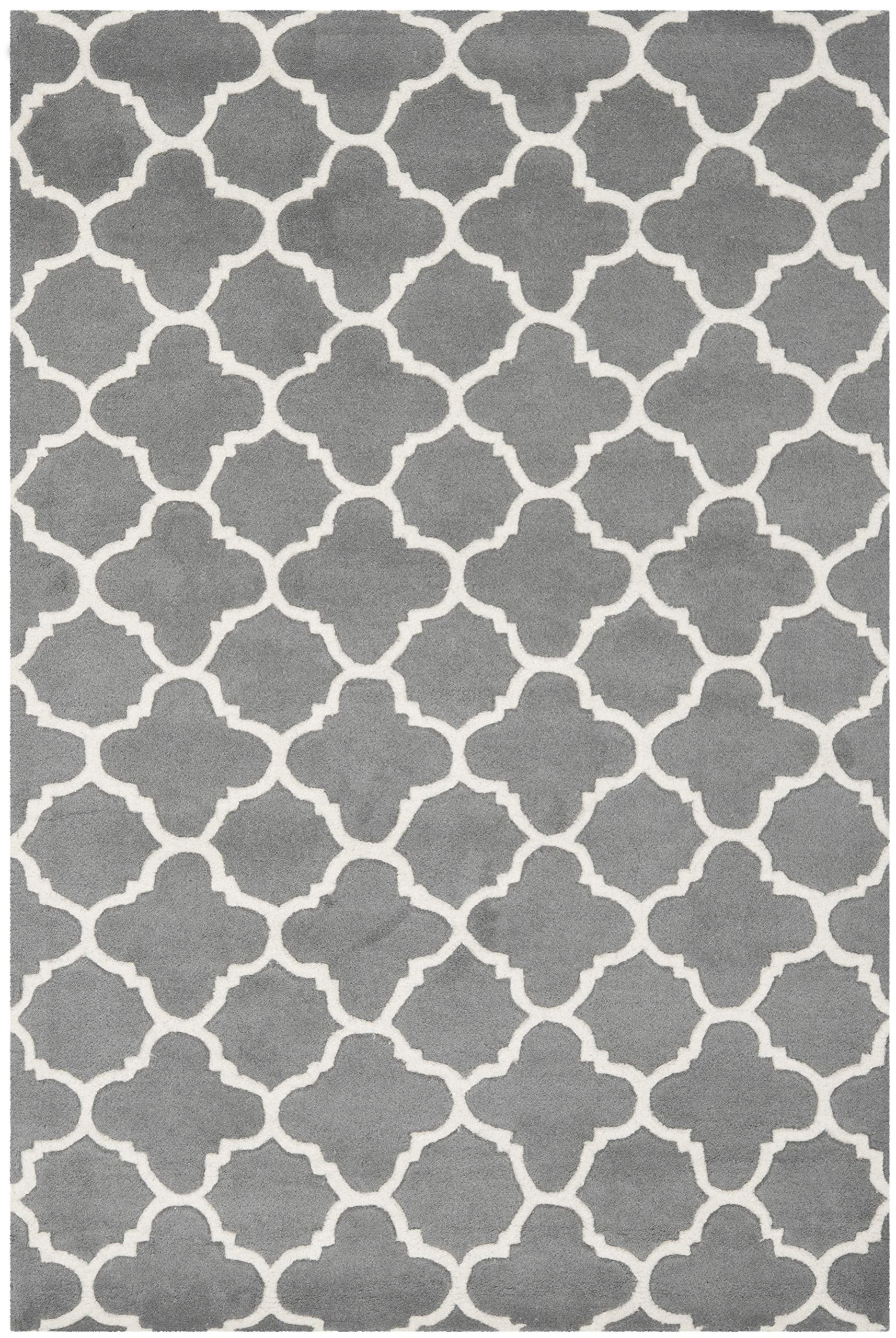 SAFAVIEH Chatham Collection Accent Rug - 3' x 5', Dark Grey & Ivory, Handmade Quatrefoil Trellis Wool, Ideal for High Traffic Areas in Entryway, Living Room, Bedroom (CHT717D)