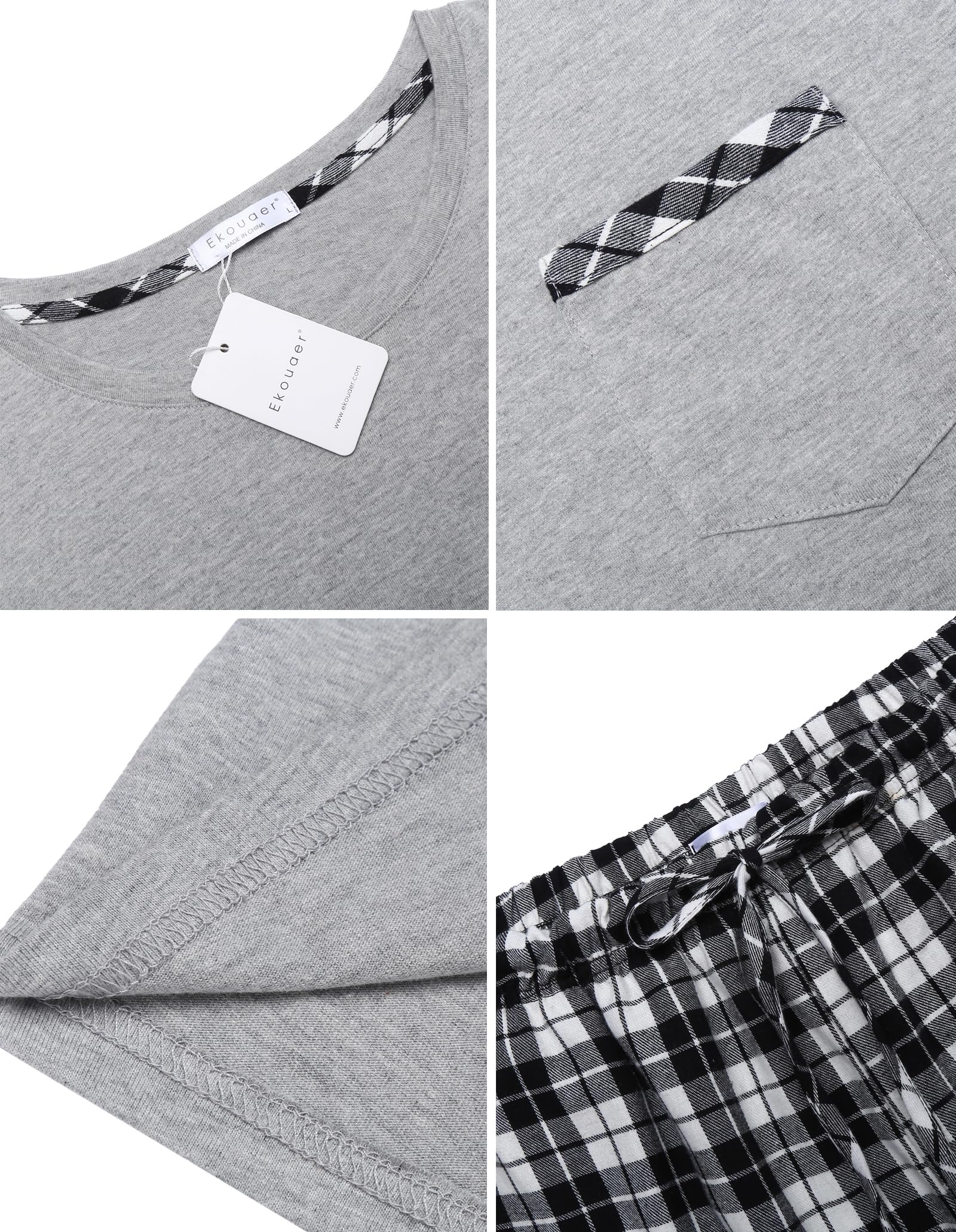 Ekouaer Pigiama da Uomo Invernale Pigiami Maniche Cotone Lunghe Girocollo Abbigliamento da Notte Casual Loungewear