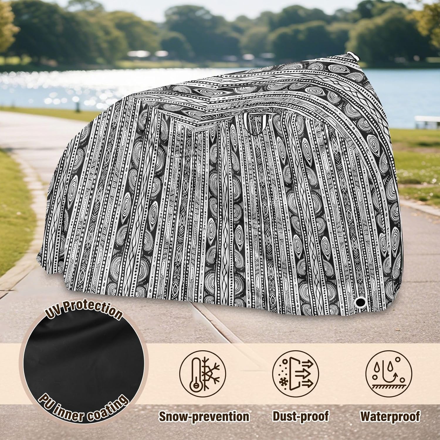 ALAZA Black Tribal Boho Bike Cover Waterproof Outdoor Ebike Bicycle Covers Tarp Protection for 1/2 Bikes, Sun UV Dust Wind Proof