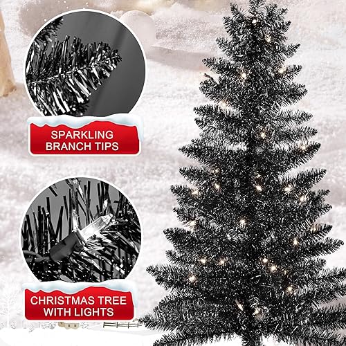 Miniatura 3 de Árbol de Navidad negro de Halloween de 4 pies, árbol de Navidad artificial con luces, 50 luces, mini árbol de mesa para el hogar, tiendas y