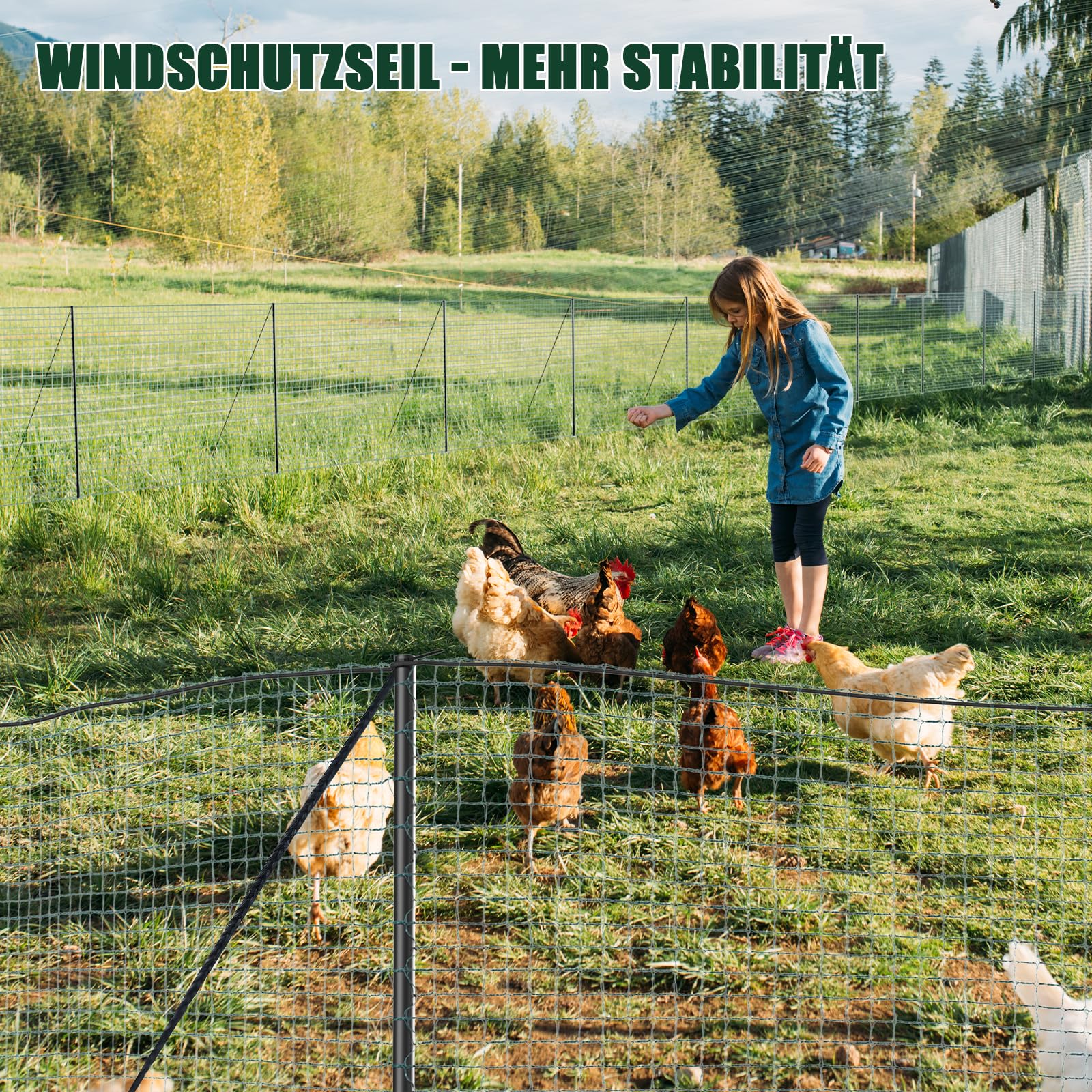 SUNYRISY Hühnerzaun Geflügelnetz Gartenzaun, 30m L x 100cm H Maschendrahtzaun Mobiler Hundezaun Camping Weidezaun Steckzaun Begrenzungszaun Zchafzaun Fence für Garten, Nylon Material