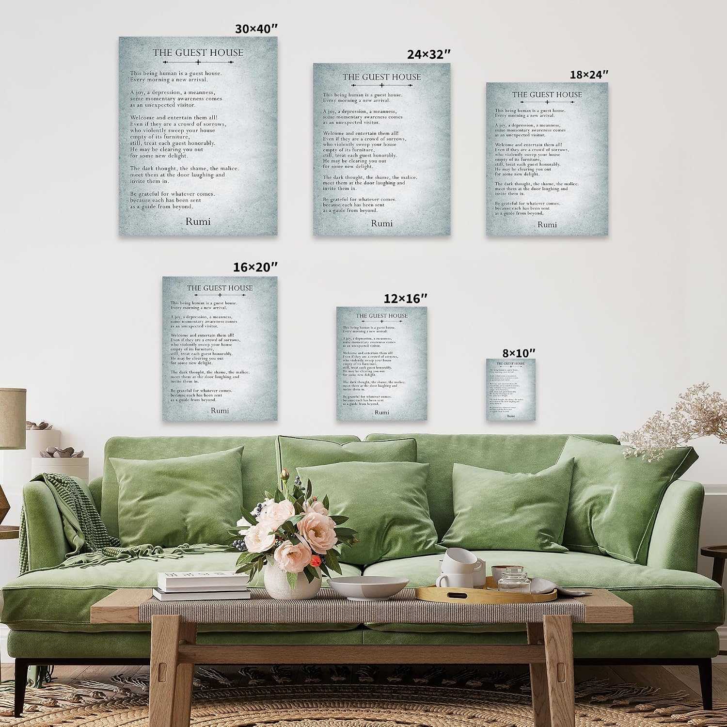 Poster Master Rumi Canvas - The Guest House Print - Poetry Art - Motivational Gift for Men, Women - Typography Wall Decor for Bedroom, Living Room or Office - 8x10 STRETCHED Canvas