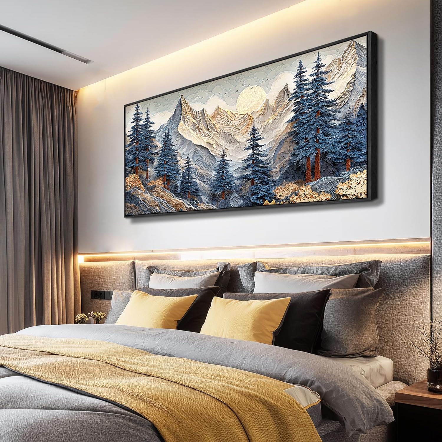 MHARTK66 Large Canvas Wall Art,Forest Landscape Wall Art Framed,Mountain Pictures Wall Decor,Farmhouse Above Bed Artwork,Modern Abstract Paintings For Living Room Office Vintage Home Decoration